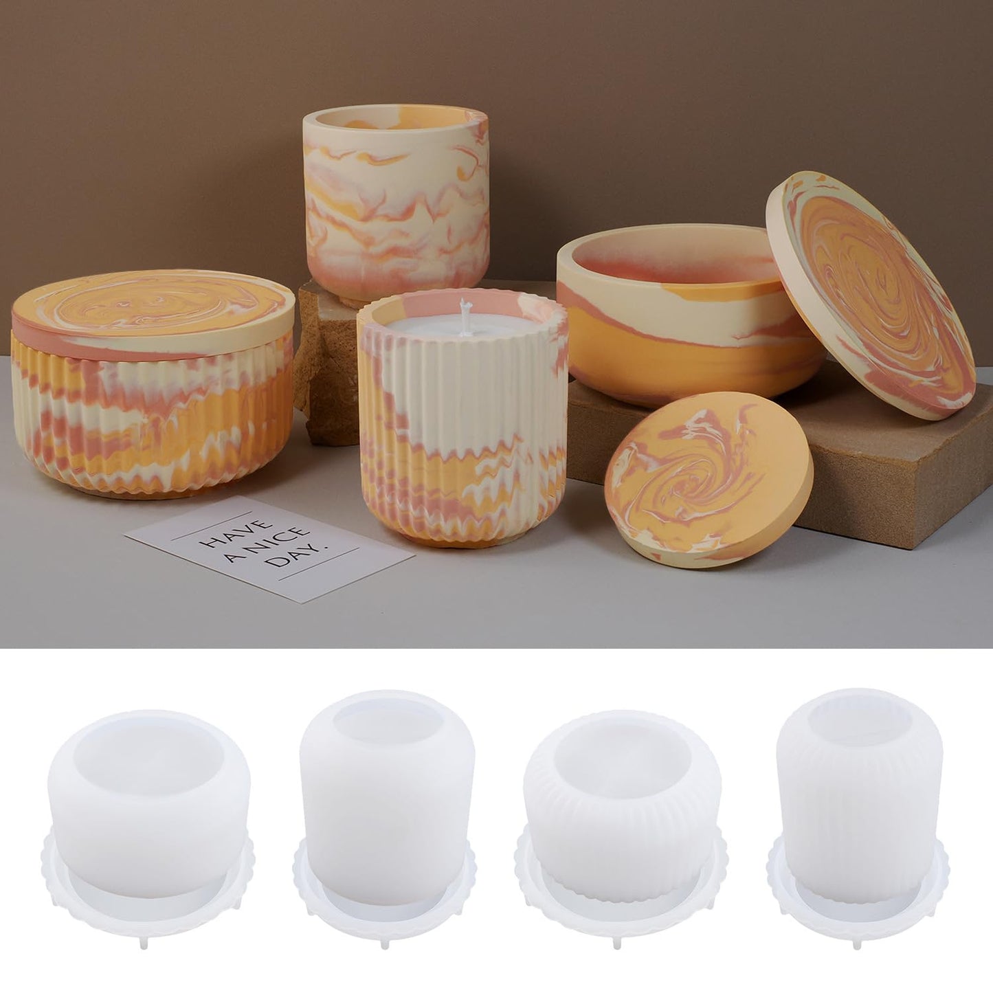 4pcs Cup Shape Candle Jar Silicone Mold with Lid, Handmade Storage Bowl Resin Mould, Flower Pot Vase Concrete, DIY Plaster Cast Cement Rings Jewelry Storage Box Mold
