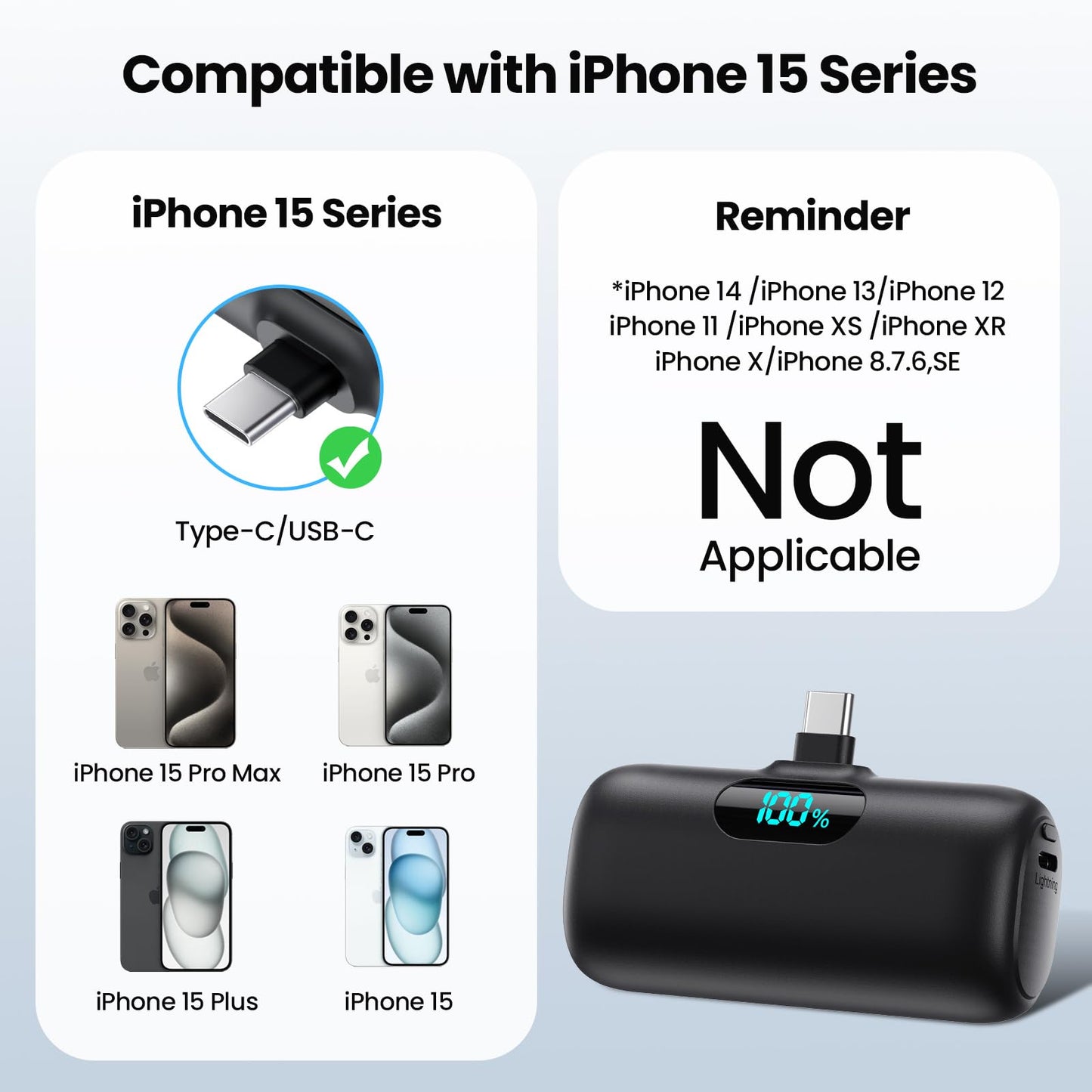 [2-Pack] Mini Portable Charger 5000mAh Power Bank,3A PD USB C Cell Phone Portable Power, LCD Display Battery Pack Compatible with iPhone 16/15/15 plus/15 pro/15 pro Max/Android/Samsung/Moto/LG etc