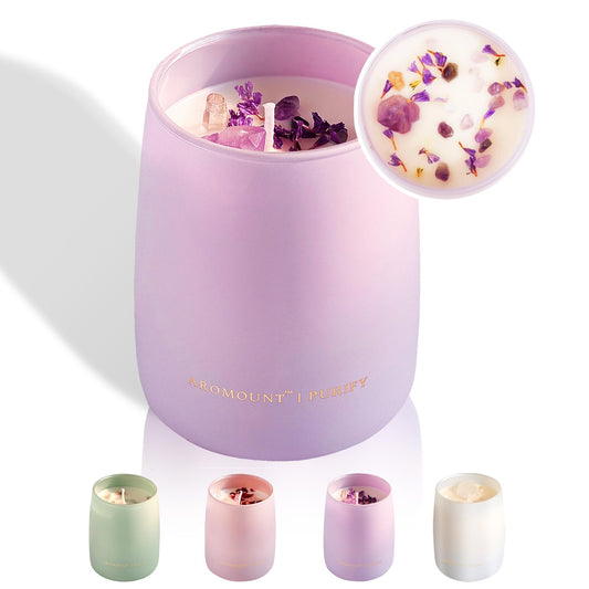 Lavender Vanilla Scented Crystal Candle, Luxury Gift for Women, 10oz Natural Soy Candle with Spiritual Aromatherapy