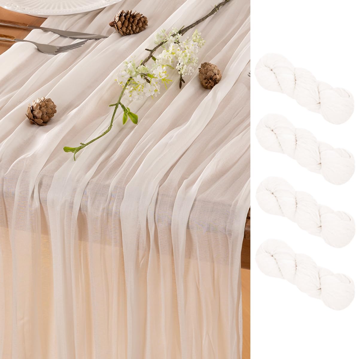 LINXTAR Ivory Table Runner Cheesecloth Table Runner 4 Pack 10FT Rustic Table Runners 35 x 122 Inches Boho Decoration for Home Wedding Baby Shower Birthday Party
