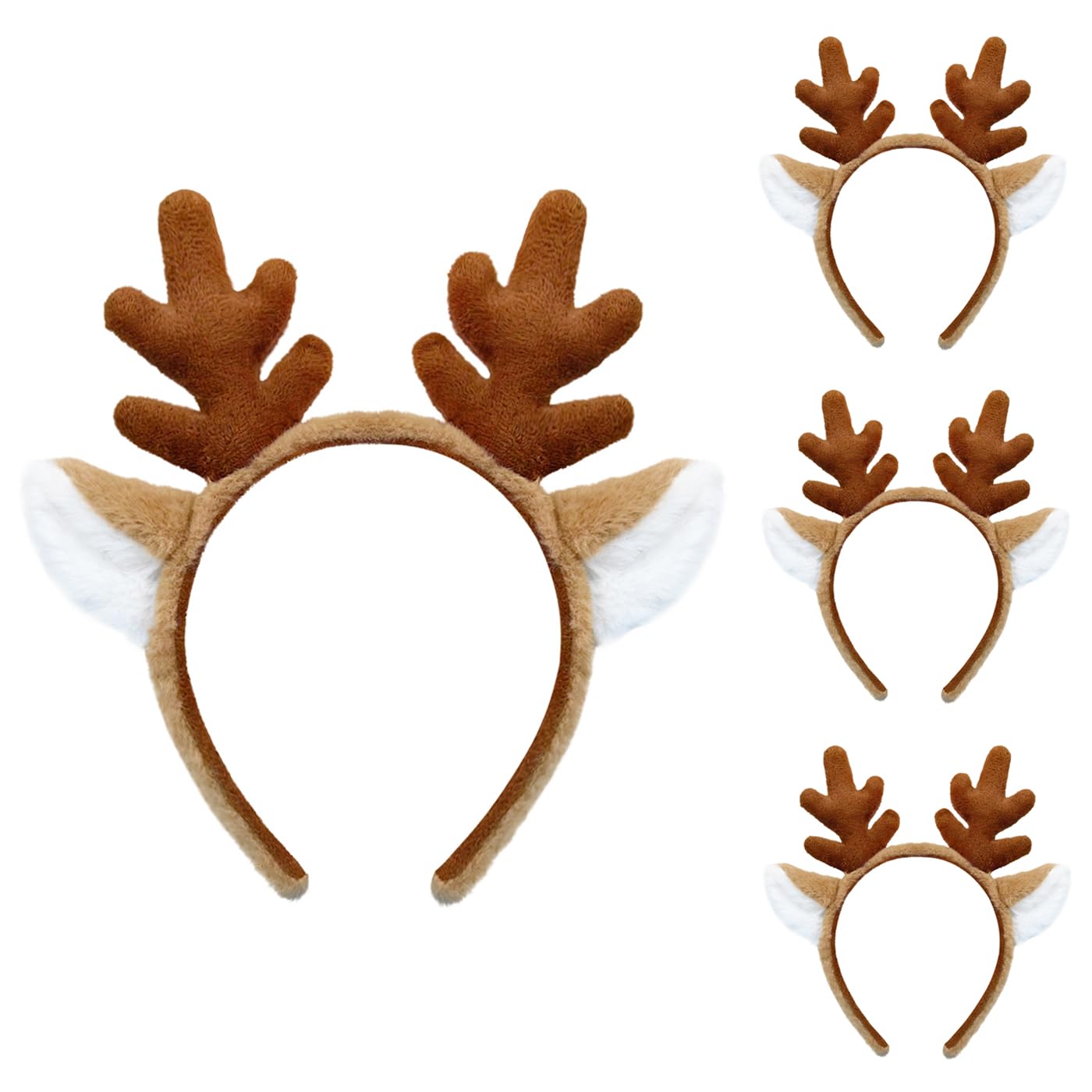 SIOTMERA 4 Pack Reindeer Antlers Headband Fluffy Animal Deer Ears Hairband Party Trips Cosplay Washing for Christmas Halloween