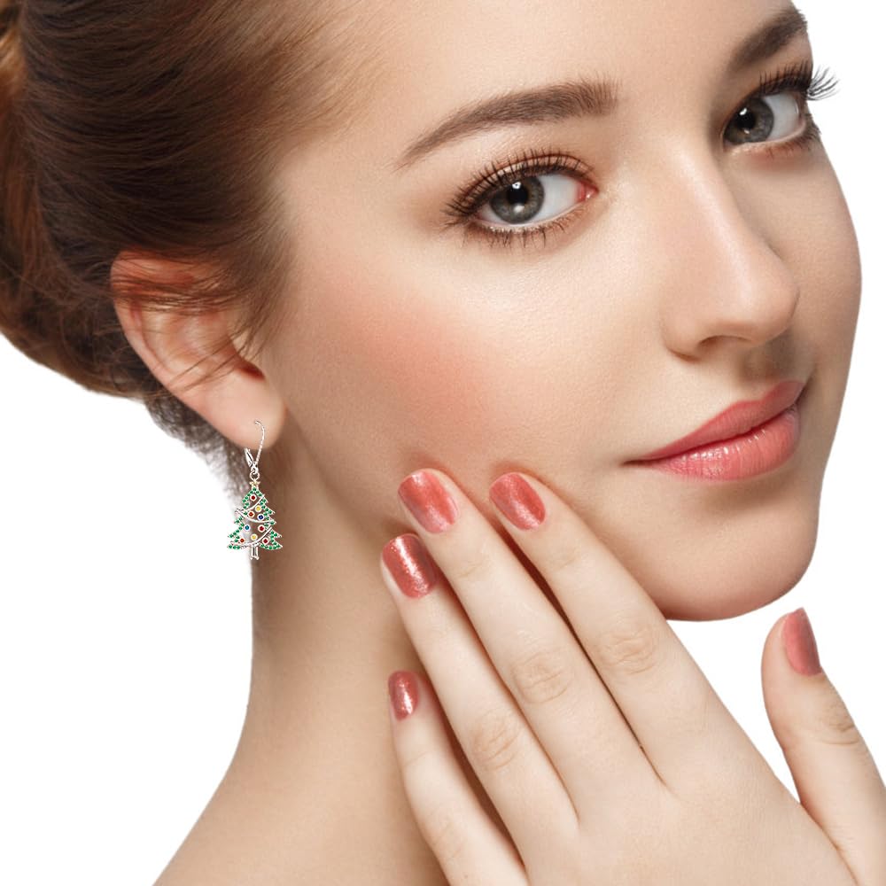 Christmas Tree Earrings Christmas Earrings for Women Sterling Silver Green Xmas Tree Winter Dangle Colorful Jewelry Charms Holiday Birthday Gift