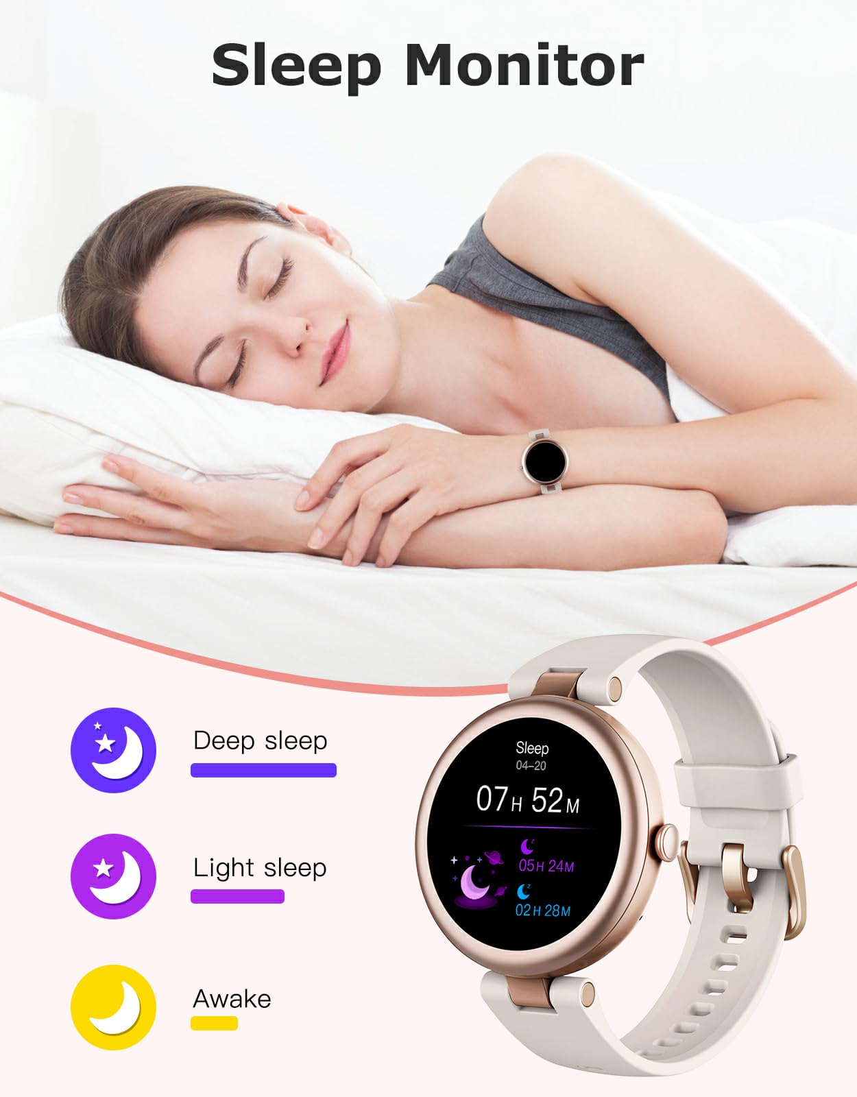 SHANG WING Fitness Tracker, Round Fitness Watches for Women with Bluetooth Call Heart Rate Monitor Sleep Tracker Calorie/Step Counter, Birthday Gift for Women Lady Mom Waterproof Starlight
