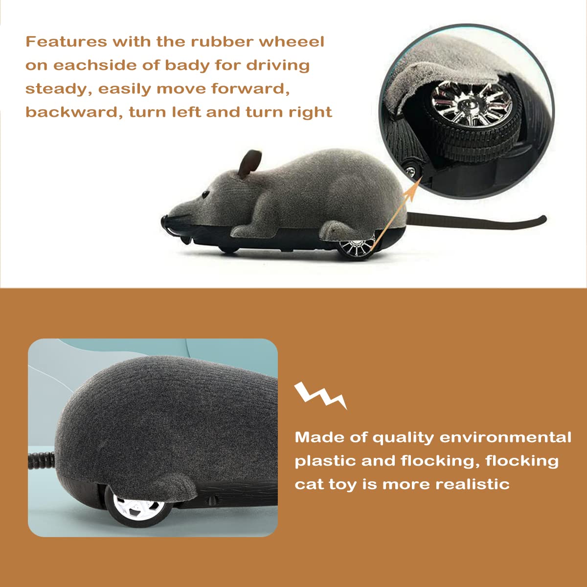 Giveme5 Remote Control Fake Rat Realistic Mouse Cat Toy Mice RC Toy Cat Mice Animal Interactive Toy Figures Cat Running Wheel Wireless Chasing Prank Joke Scary Trick Rats for Cat Funny Toy (Black)