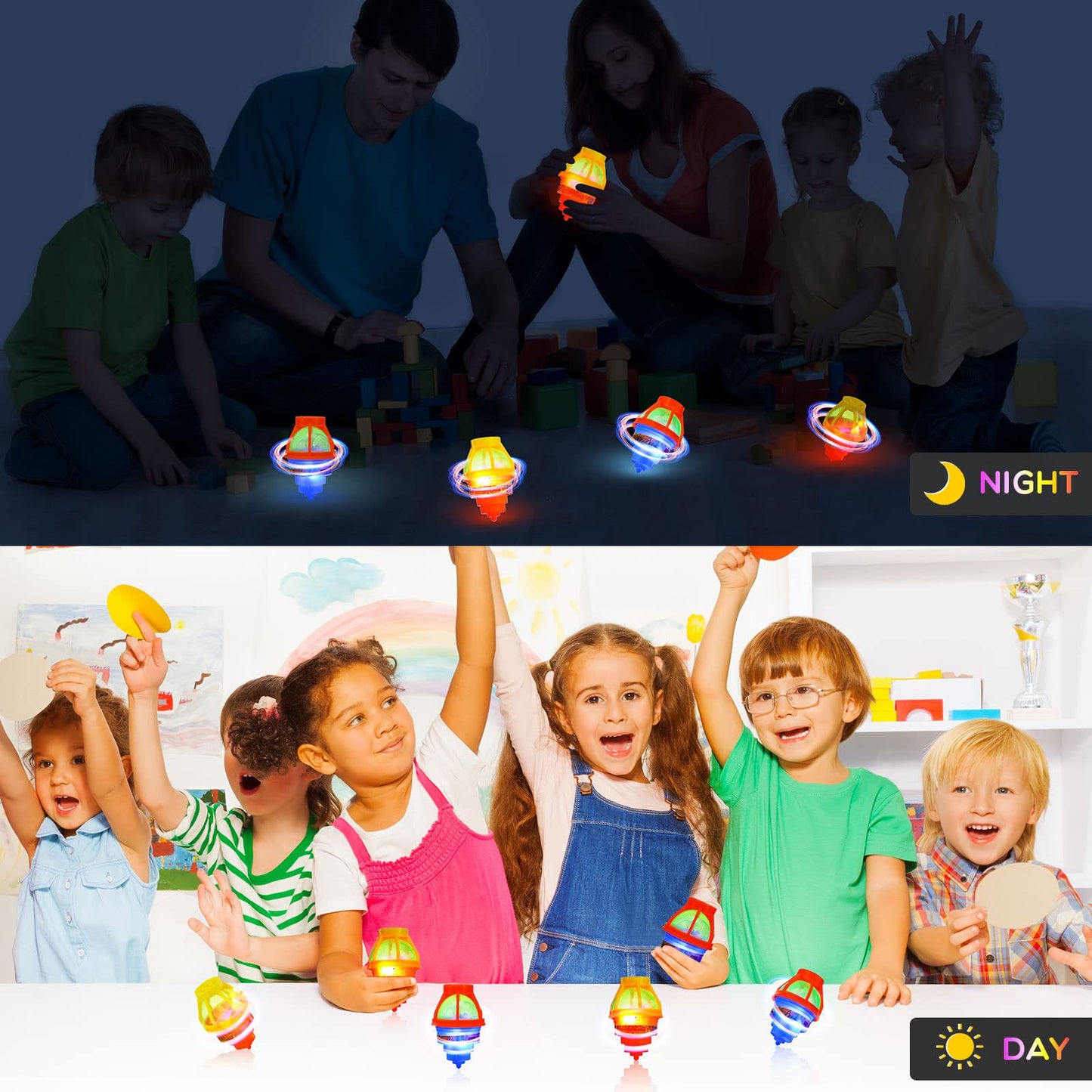 Chivao 50 Pcs Bulk LED Light up Spinner Tops Launcher with Gyroscope Motion Colorful Flashing Spinner Toys Novelty Party Favors for Birthday Events Goodie Bag Fillers Stuffers