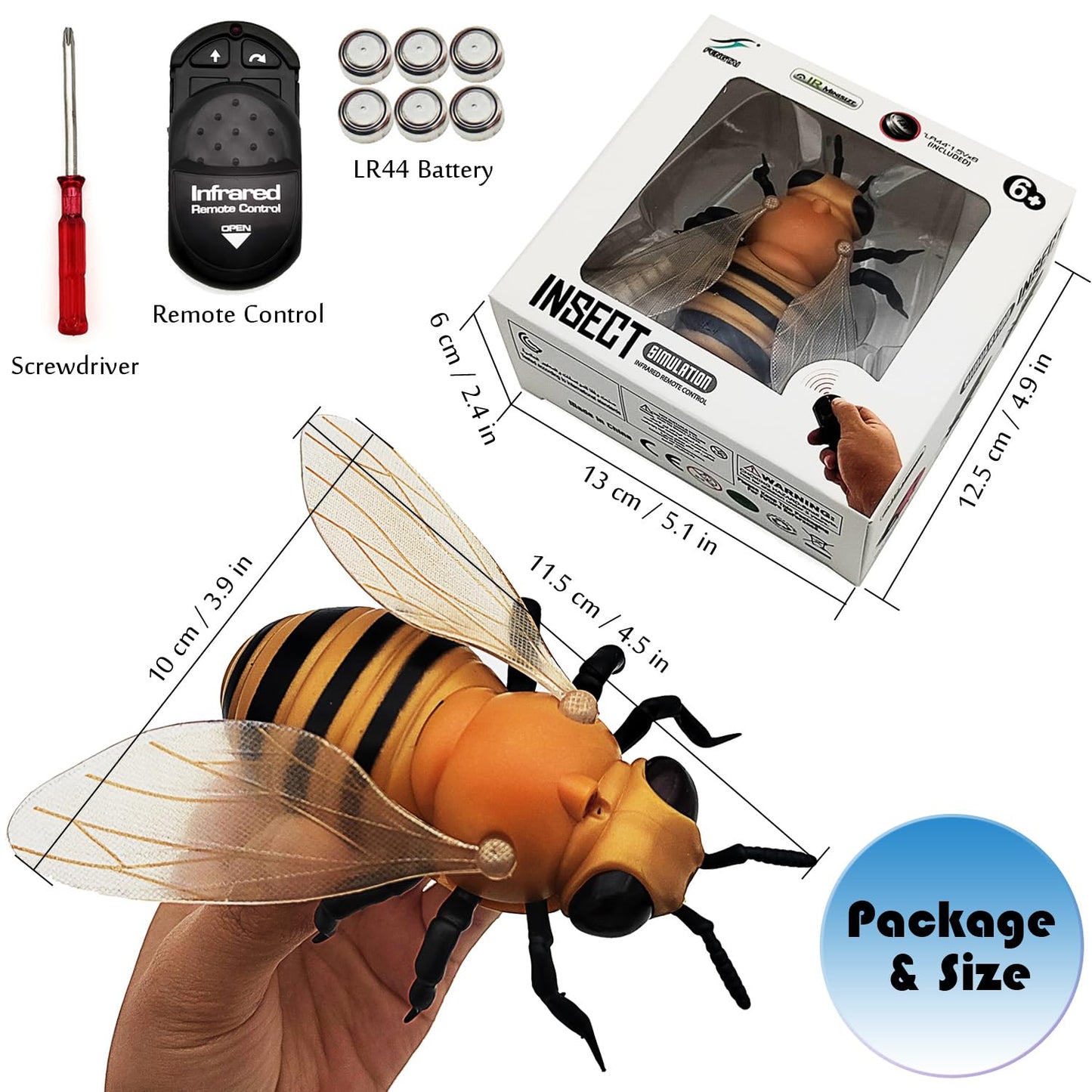 Tipmant Realistic RC Honey Bee Remote Control Insect Animal Vehicle Car Prank Toys Pet Cat Dog Teasing Kid Birthday Gifts