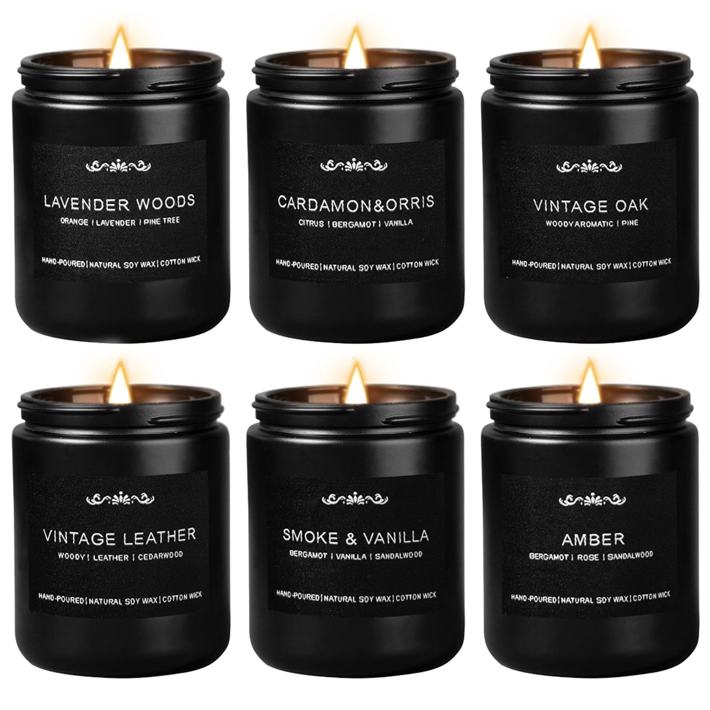 Scented Candles for Men, 6-Pack Candles for Home Scented, 42oz, 300 Hours Burning Time Long-Lasting Aroma — The Masculine Men Candle, Perfect for Boyfriend, Him, Father Aromatherapy Gift