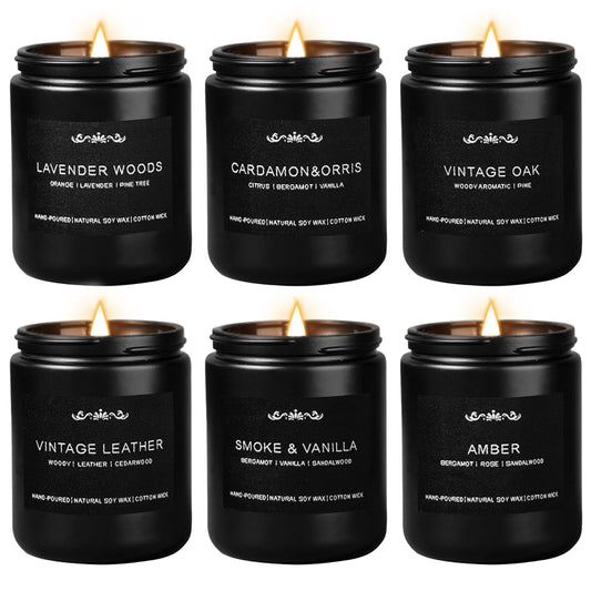 Scented Candles for Men, 6-Pack Candles for Home Scented, 42oz, 300 Hours Burning Time Long-Lasting Aroma — The Masculine Men Candle, Perfect for Boyfriend, Him, Father Aromatherapy Gift