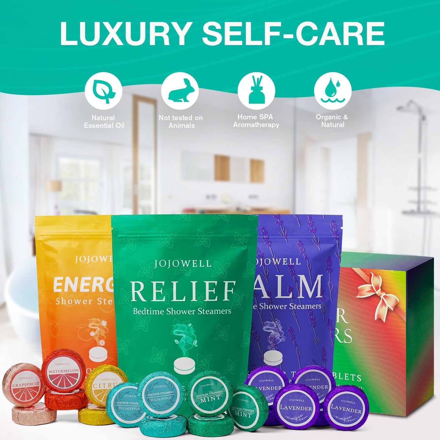 JoJowell Shower Steamers Aromatherapy - 18 Pack Gifts for Women, Organic Essential Oils, Self Care, Birthday Gifts for Women, Men, Mom, Teen, Relaxation Home SPA Christmas