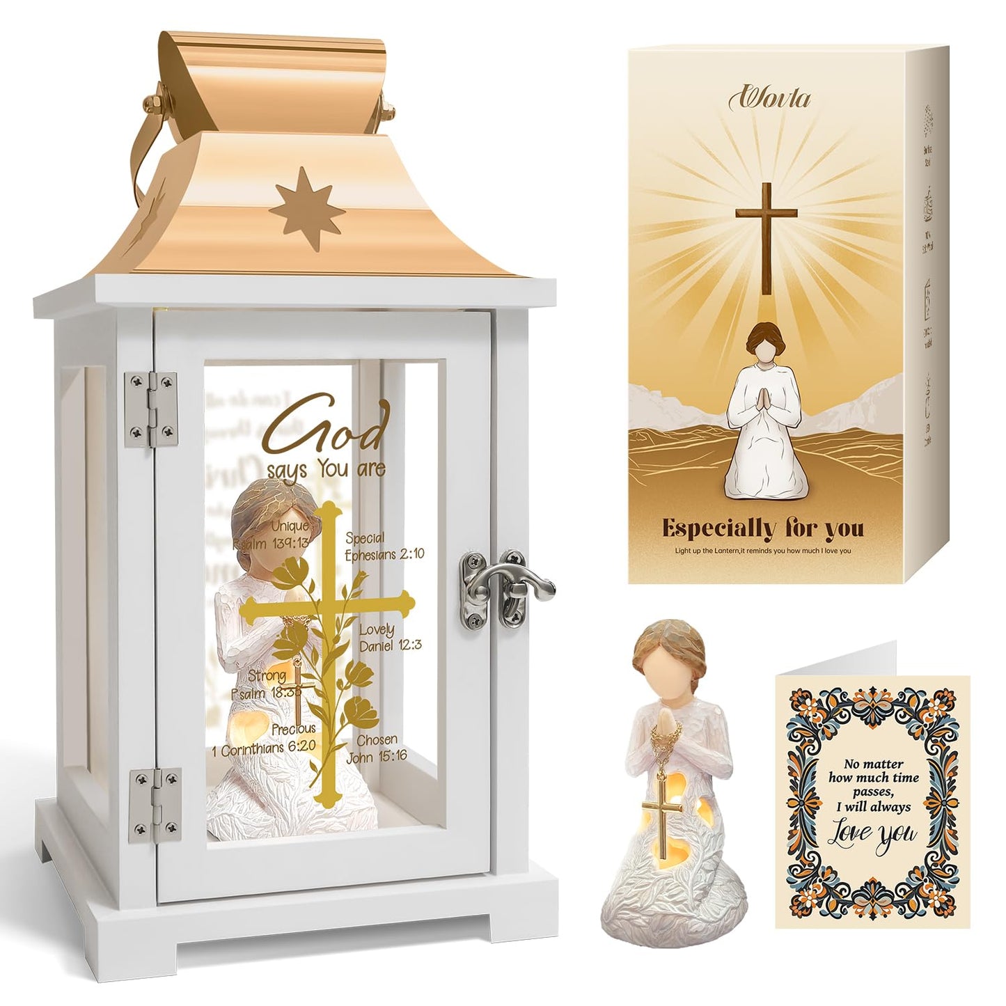 Christian Gifts for Women Birthday, Inspirational Gifts for Friends, Religious Spiritual Gifts for Her Mom Girl Female Coworker Sister Christian Home Decorative Signs, Praying Angel Figurine Lantern