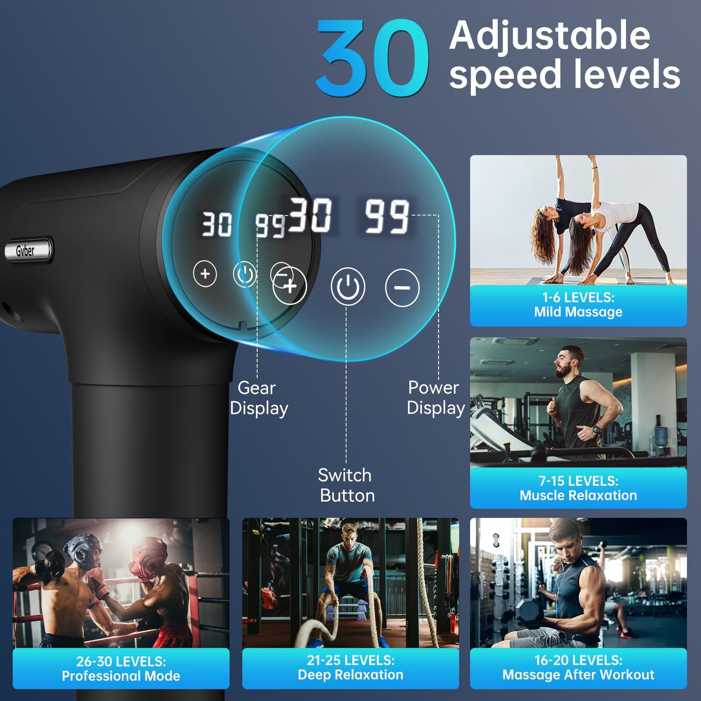 Massage Gun, Massage Gun Deep Tissue, Handheld Back Massager for Athletes, Percussion Muscle Massager with 6 Attachments & 30 Speed, Father's Day, Black