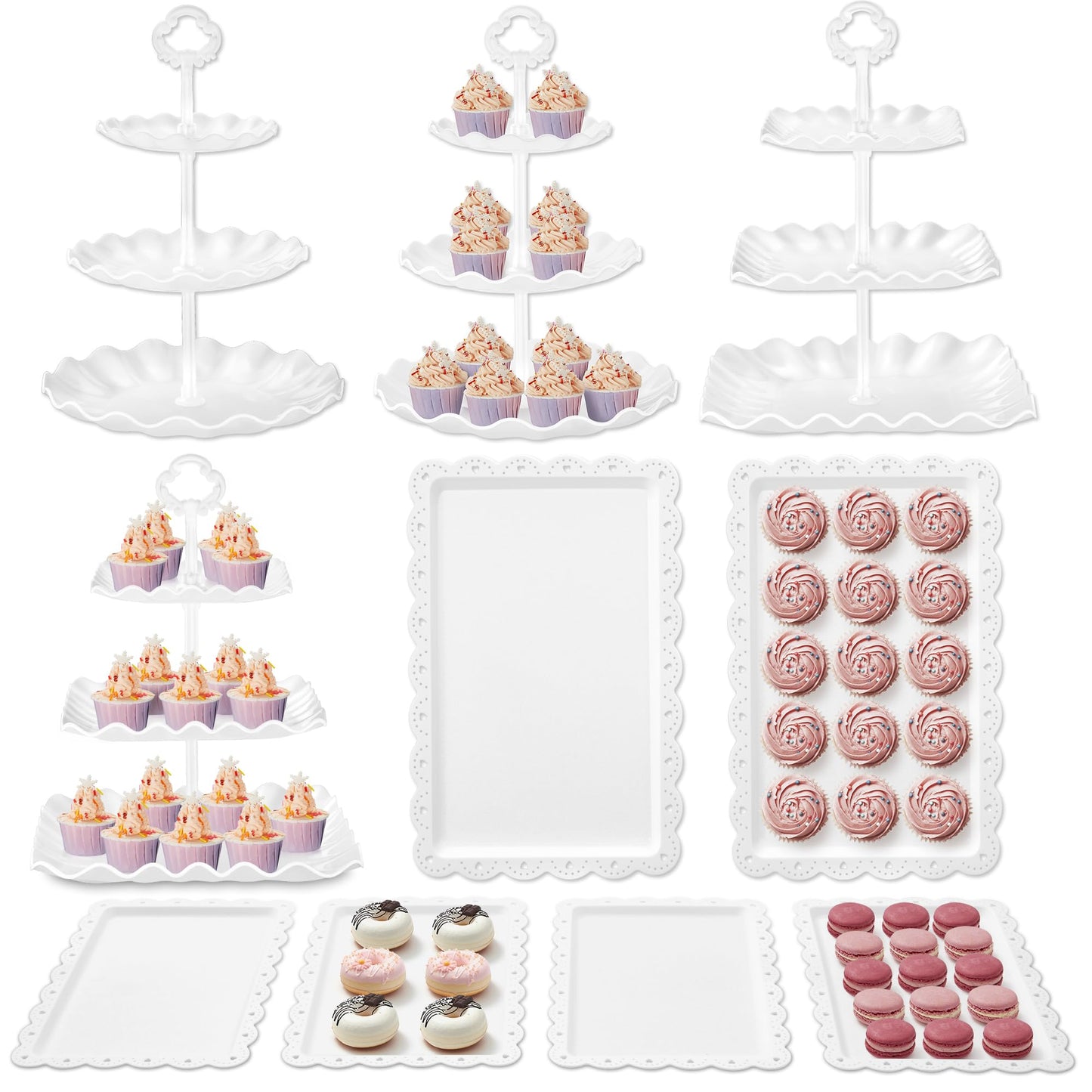 Kootek Dessert Cupcake Stand, 10pcs Dessert Table Display Set, 3 Tiered Cup Cake Holder Tower Stand& Cookie Serving Trays for Wedding, Tea Party, Birthday, Baby Shower