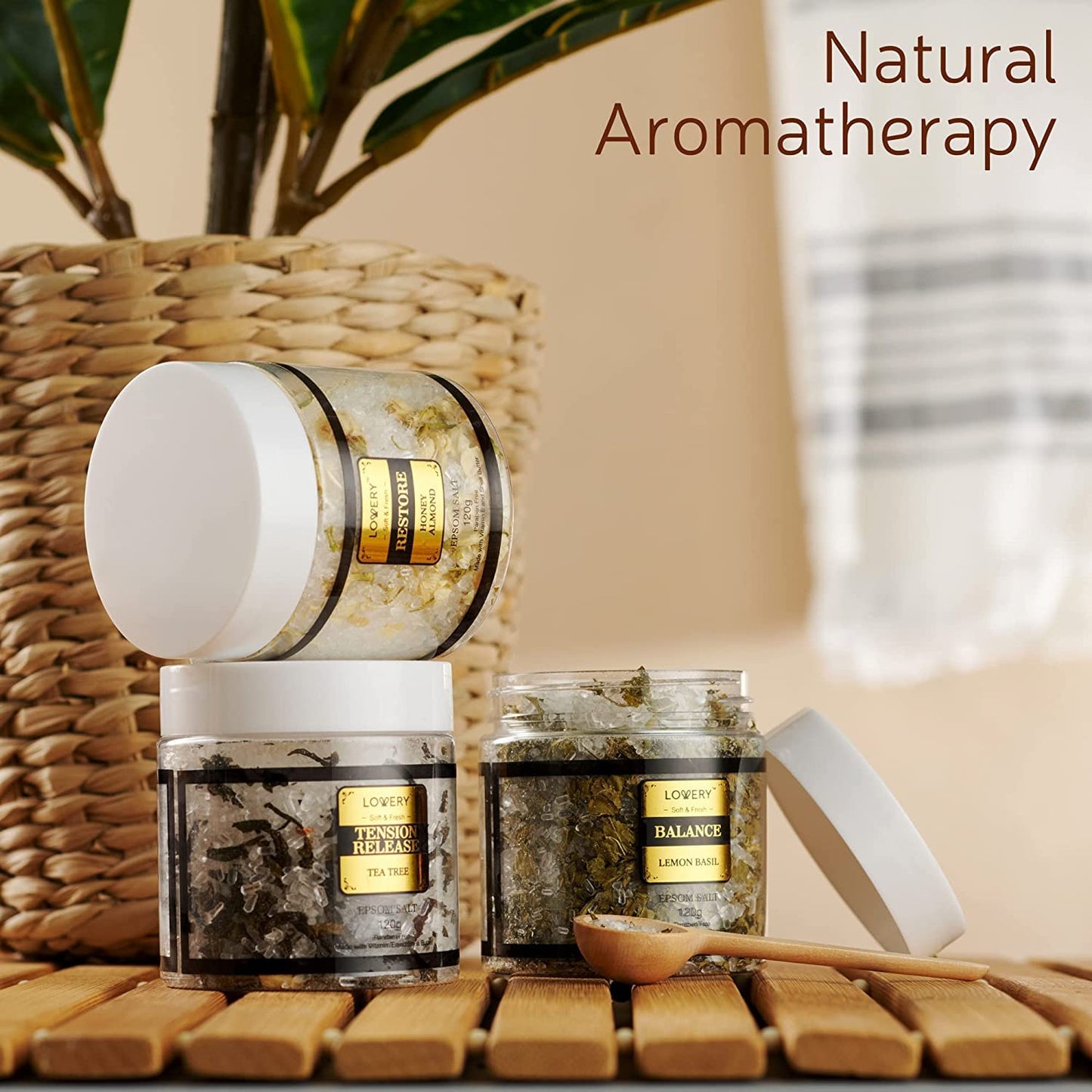 Spa Gifts for Women, Epsom Bath Salts Gift Basket Set, Relaxing Self Care Salt with Essential Oils, Gifts for Mom, Wife - Lavender, Eucalyptus, Lemon Basil, Coconut, Tea Tree, Honey Almond