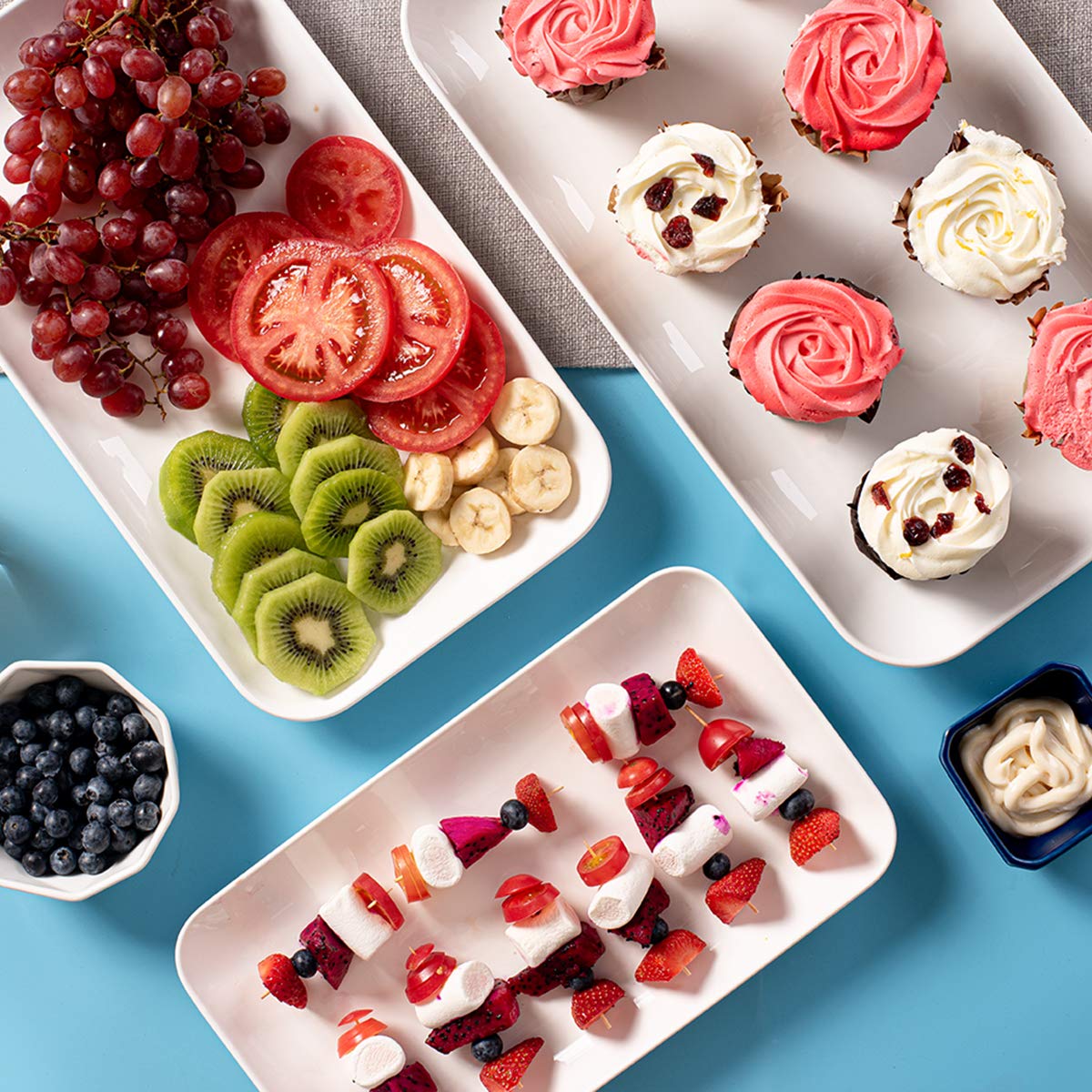 DELLING Large Serving Platter Set 16/14/12inch Large Serving Tray - Rectangular White Serving Trays for Party, Sushi, Oven Safe Dinnerware Set of 3, White