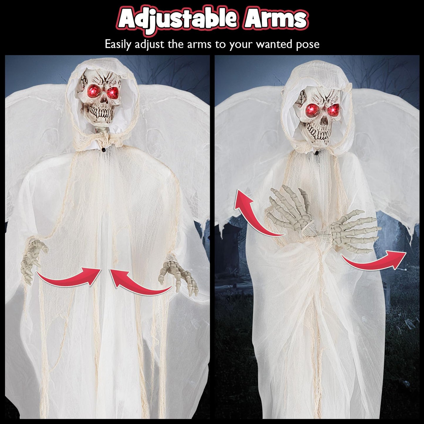 Tangkula 8.3 ft Halloween Standing Haunted Angel, Voice Activated Animatronic Ghost w/Lighted Eyes, Automatic Wing Movement & Terrifying Sounds, Holiday Skeleton Angel Decoration for Indoor Outdoor