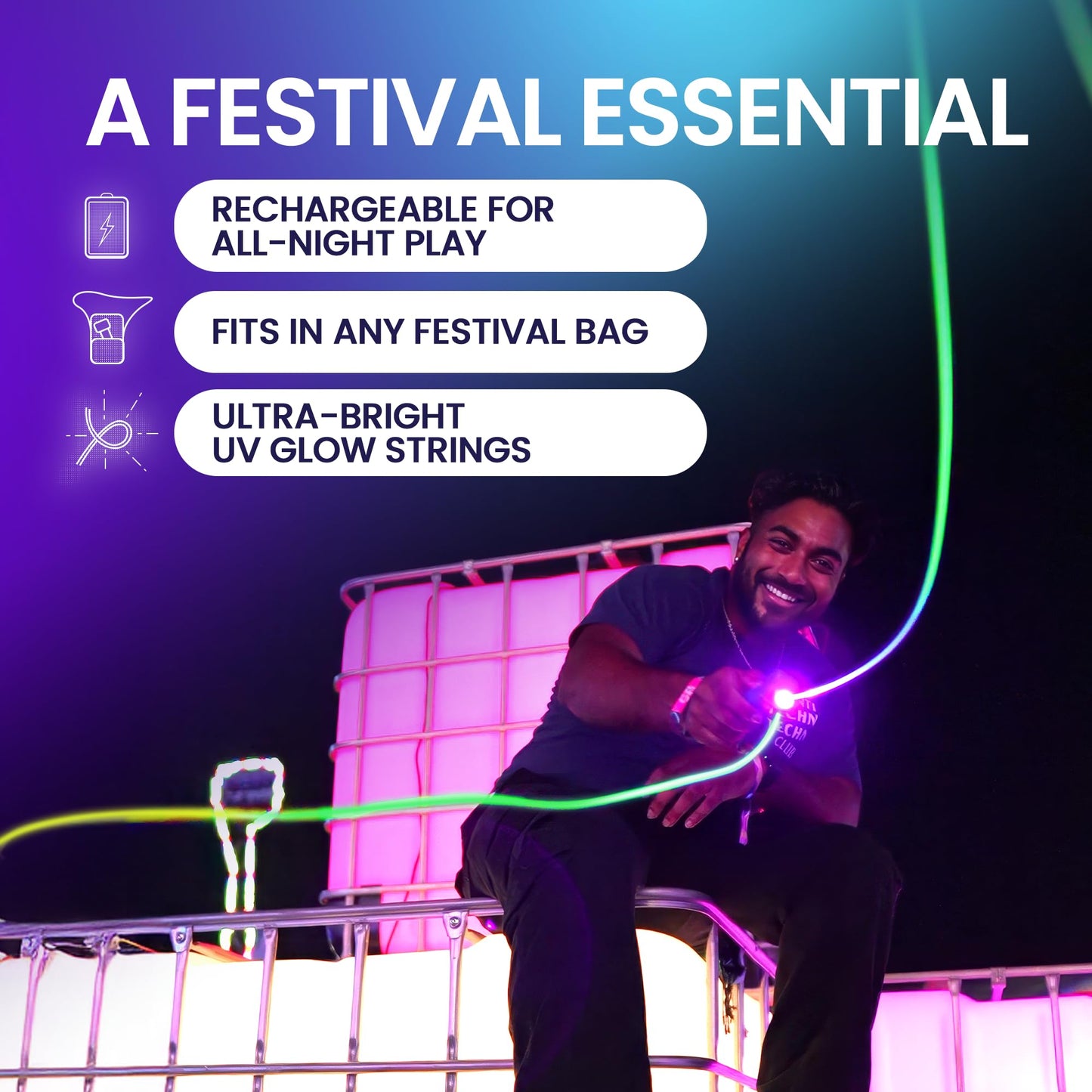 Loop Lasso NANO Glow in the Dark Rave Toys with Built-in UV Blacklight - Interactive Rope Launcher STEM Toy - Viral Flow and String Shooter Toy for Kids and Adults