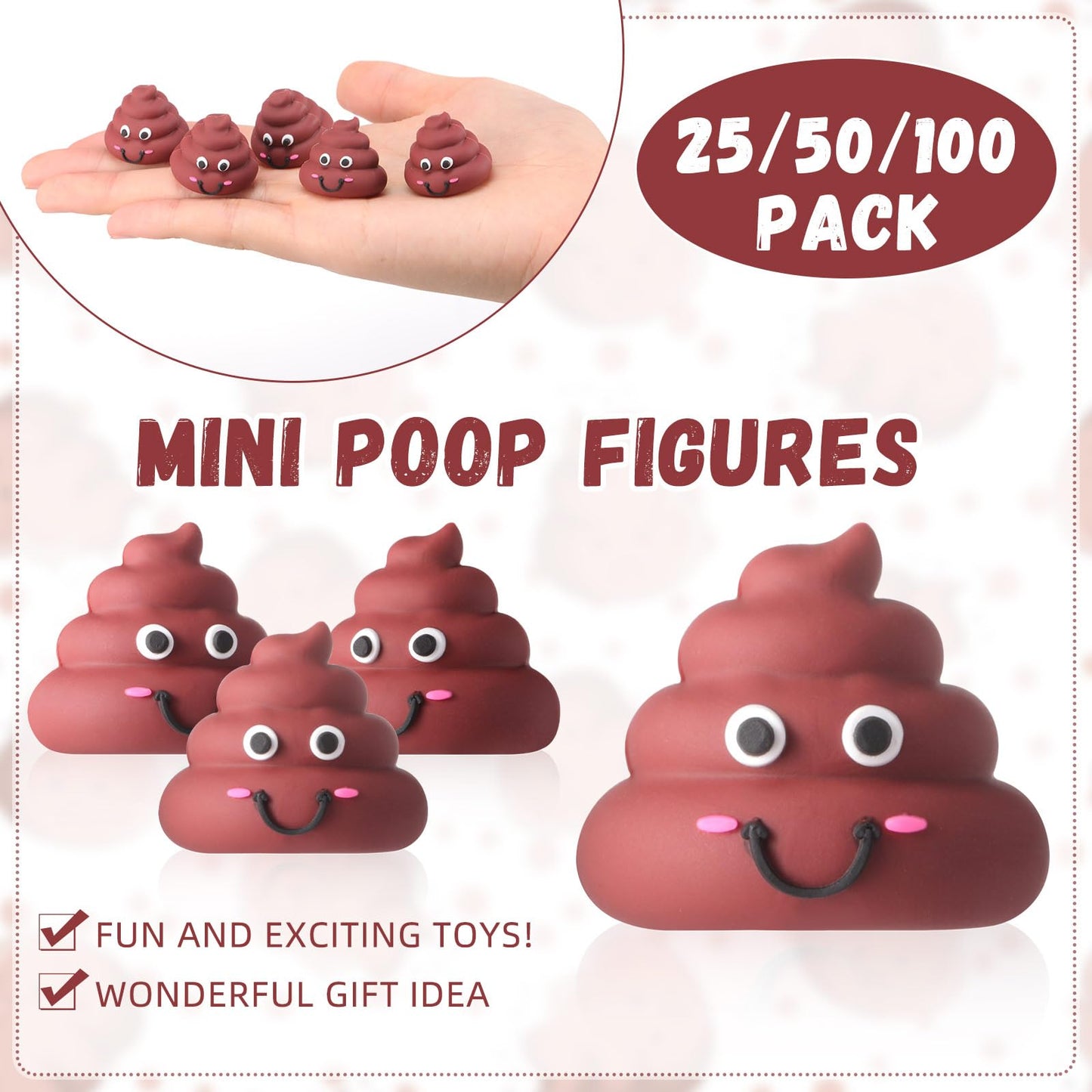 WinnerWhy 100 Pcs Mini Poop Figures Small Poop Figurines Poo Toys Fake Poop Classic Brown Poop Rubber Poop for Prank Hide Seek Goodie Bags Piñata Stuffers Party Supplies Gifts Easter Egg Fillers
