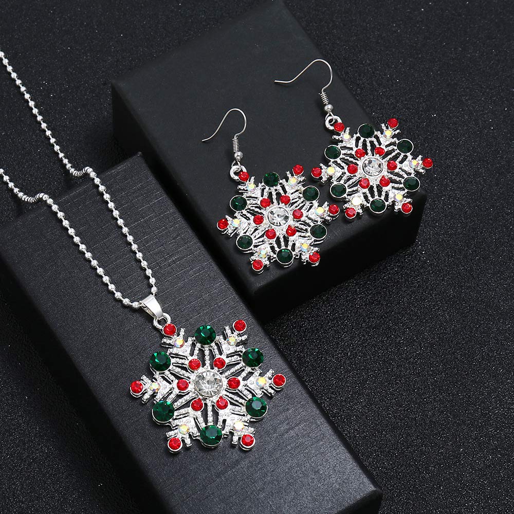 LZHLQ Snowflake Earrings & Necklace - Snowflake Dangle Earrings & Long Rhinestone Necklace - Christmas Jewelry Gift
