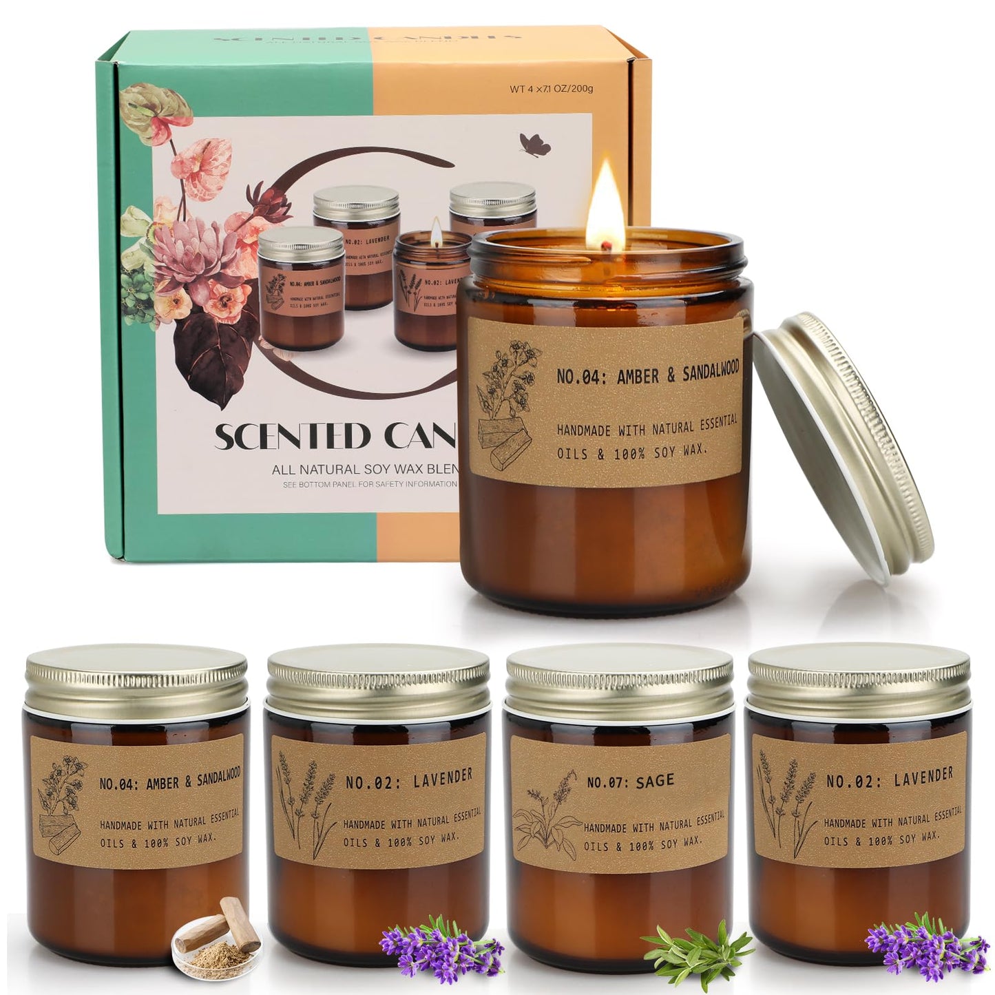 Aromatherapy Candles for Home Scented, Candle Gift Set for Stress Relief | Meditation | Yoga | SPA | Relaxing, Amber Jar Candles for Women, Birthday, Valentine, Mother's Day, 7.1 oz - Pack of 4