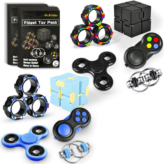 Dr.Kbder 5Pcs Fidget Toys Adults Set, Autism Sensory Pack with figette Cube Magnetic Rings Pad ADHD Stress Relief for Kids Teen, Cool Gadget Desk Spinner Christmas Stocking Stuffer
