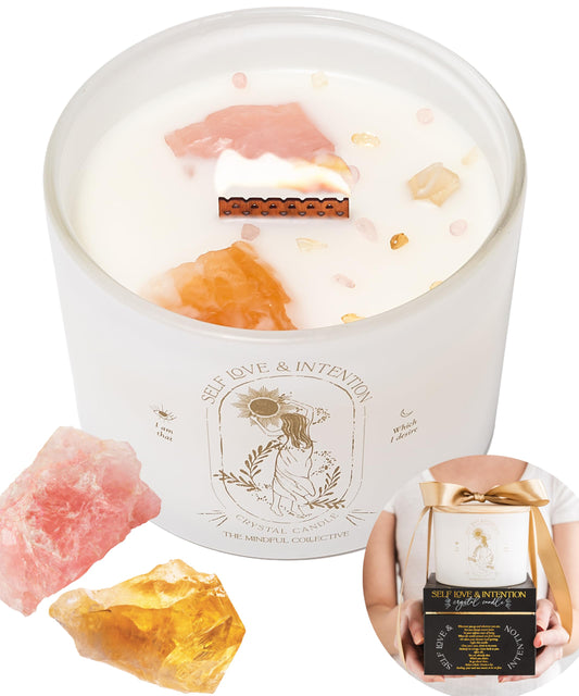 Large Crystal Candles for Women - 12oz Soy Wood Wick Candles That Crackle. Scented, Non-Toxic, Luxury Aromatherapy. Unique Meditation Spiritual Gifts for Women