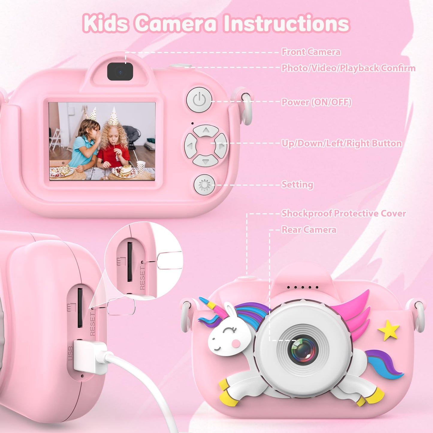 Kids Camera for Girls, 3-12 Year Old Girl Toys Christmas Birthday Gifts, 32MP HD Dual Lens Toddler Camera for Kids, 1080P Video Kids Digital Camera, Kid Camera Toys with 32GB TF Card