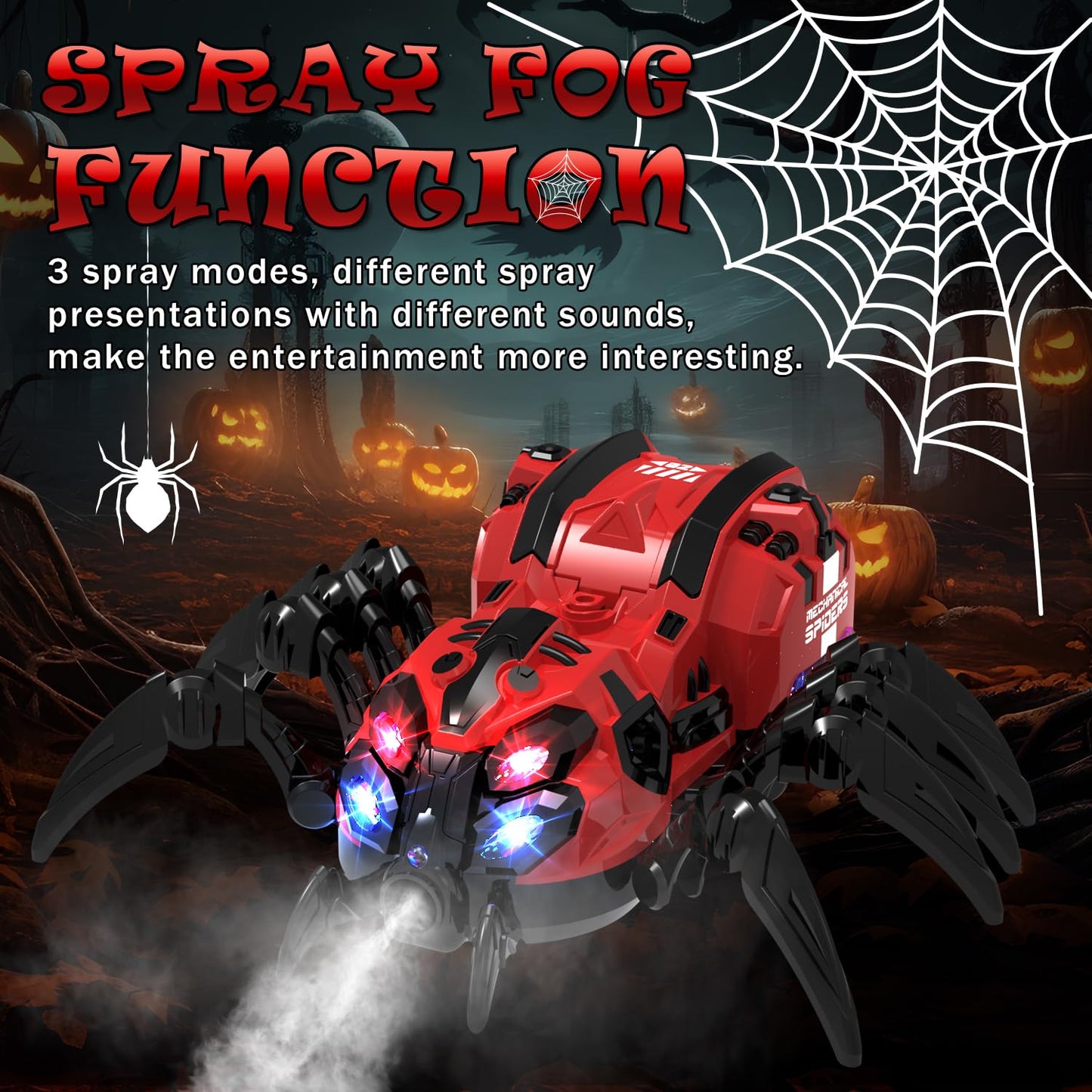 Remote Control Spider Toy, Robot Spider with 2.4 GHz Remote Controller, RC Spider Stunt Robot with Spray/Lights/Music, Realistic Spider Gift for Boys Girls, Halloween, Christmas, Toys for Party Prank