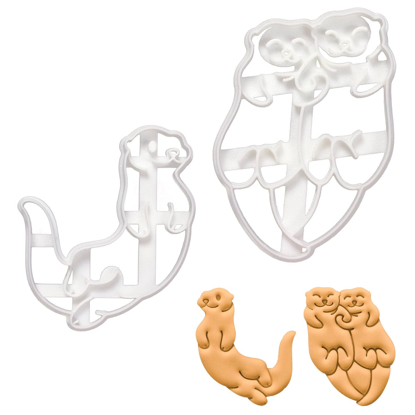 Set of 2 Otter cookie cutters (Design: Swimming Sea Otter and Otter Holding Hands), 2 pieces - Bakerlogy