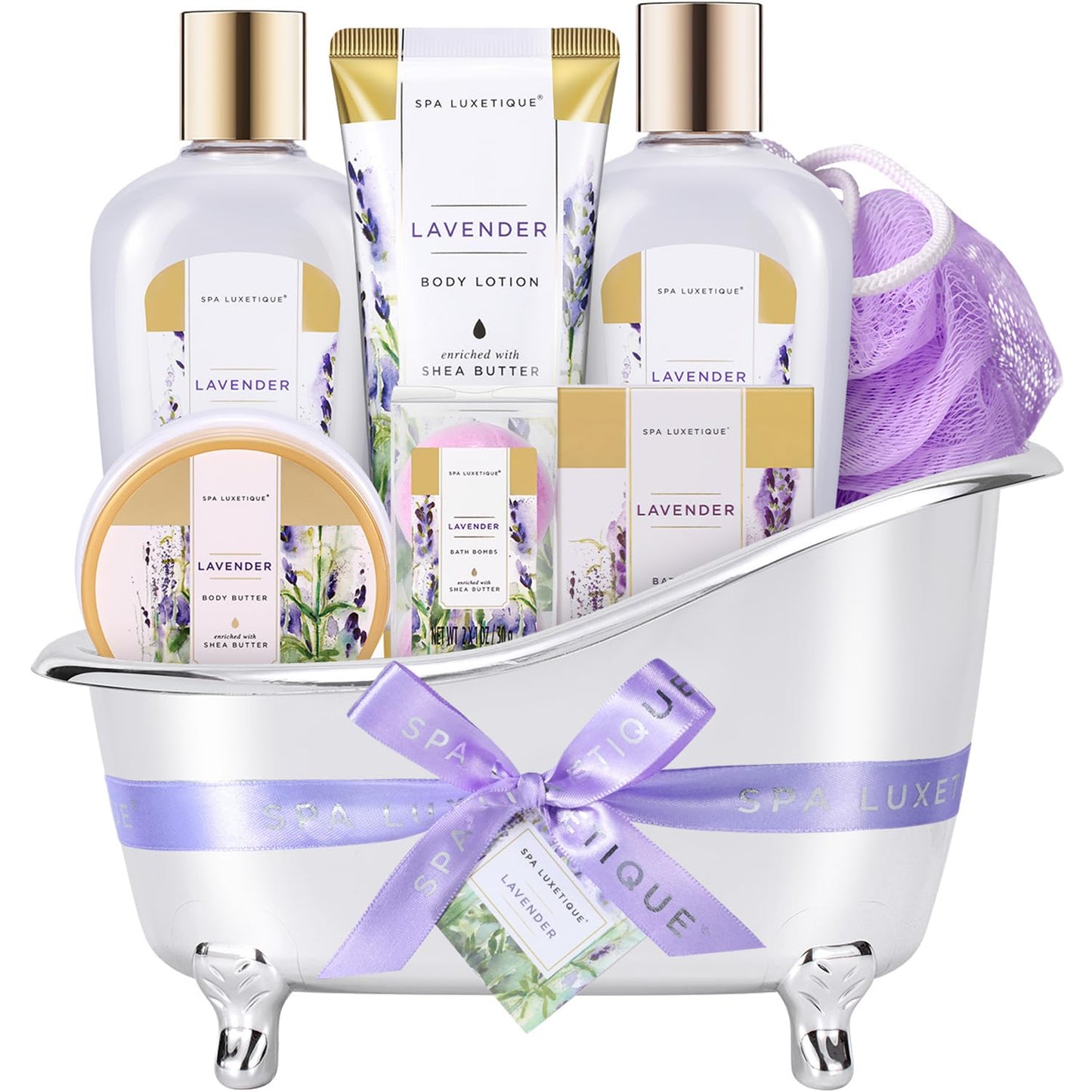 Spa Gifts for Women - Spa Luxetique Bath Baskets for Women, 8 Pcs Lavender Bath Sets with Bubble Bath, Lotion, Birthday Sets, Mothers Day Gifts for Mom