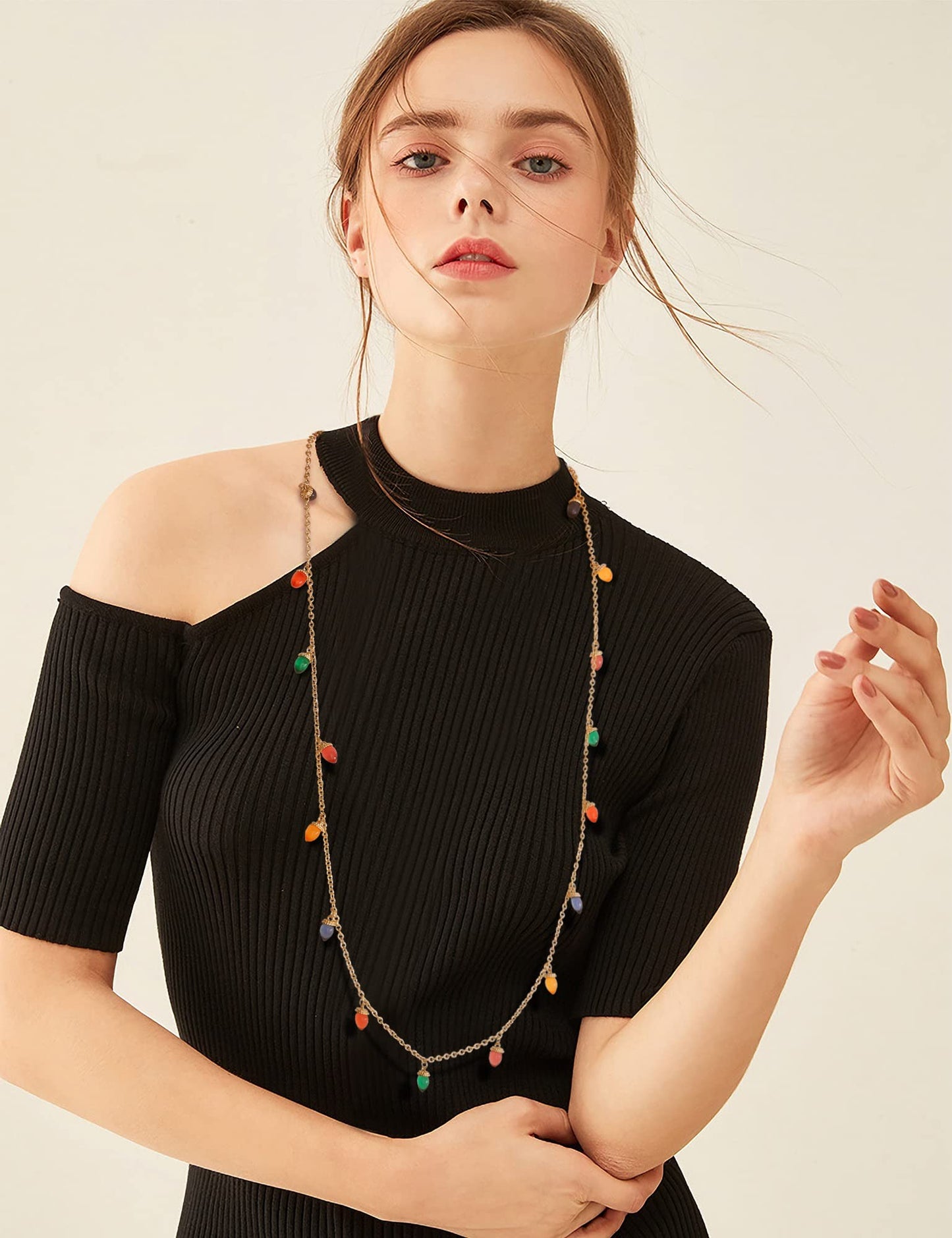 WOWORAMA Christmas Light Necklace for Women - Colorful Long Acrylic Holiday Necklace - Novelty Funny Jewelry Xmas Party Favors