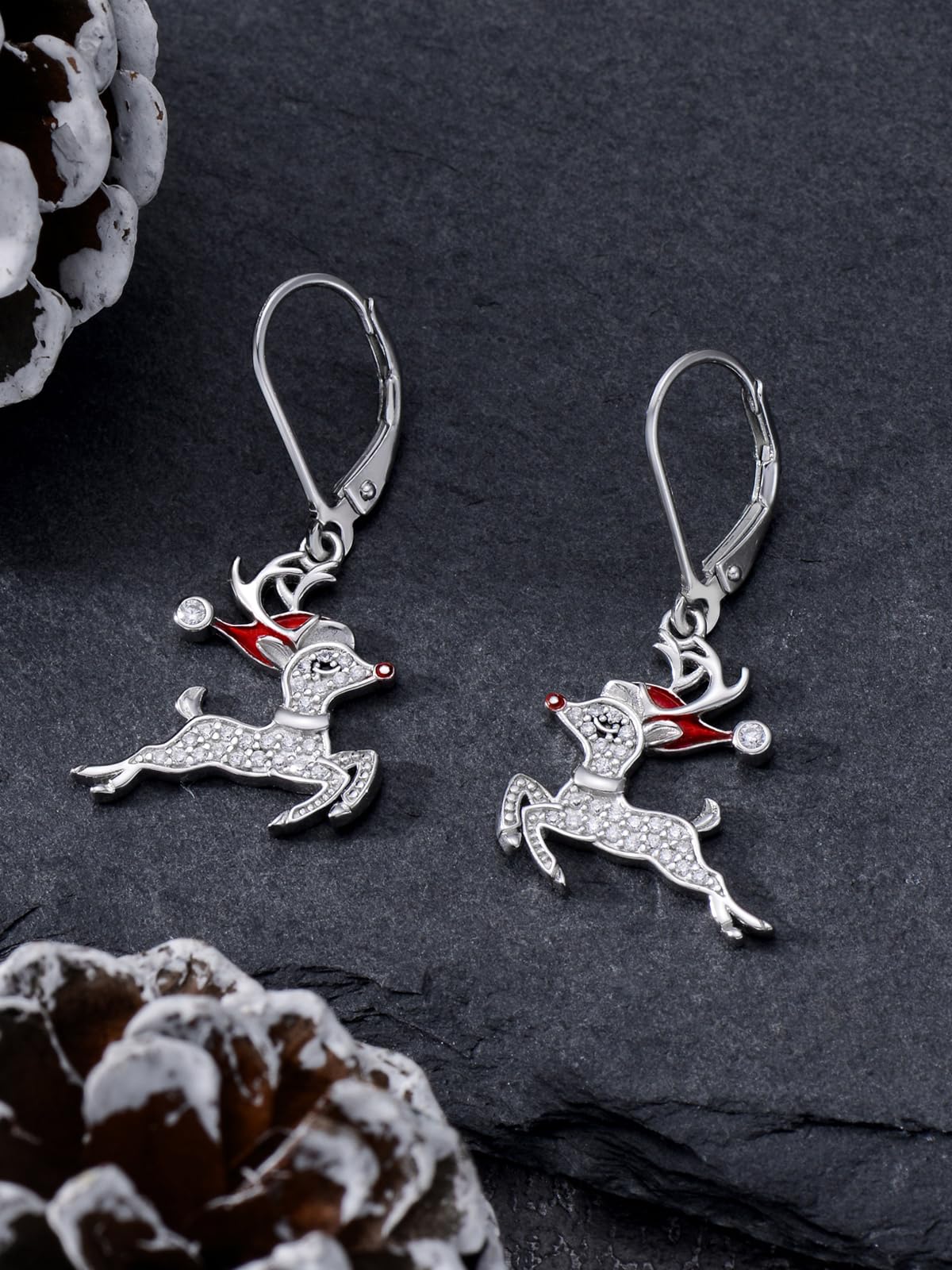 Lypic Christmas Reindeer Earrings 925 Sterling Silver Reindeer Dangle Earring for Women Winter Holiday Jewelry Birthday Xmas