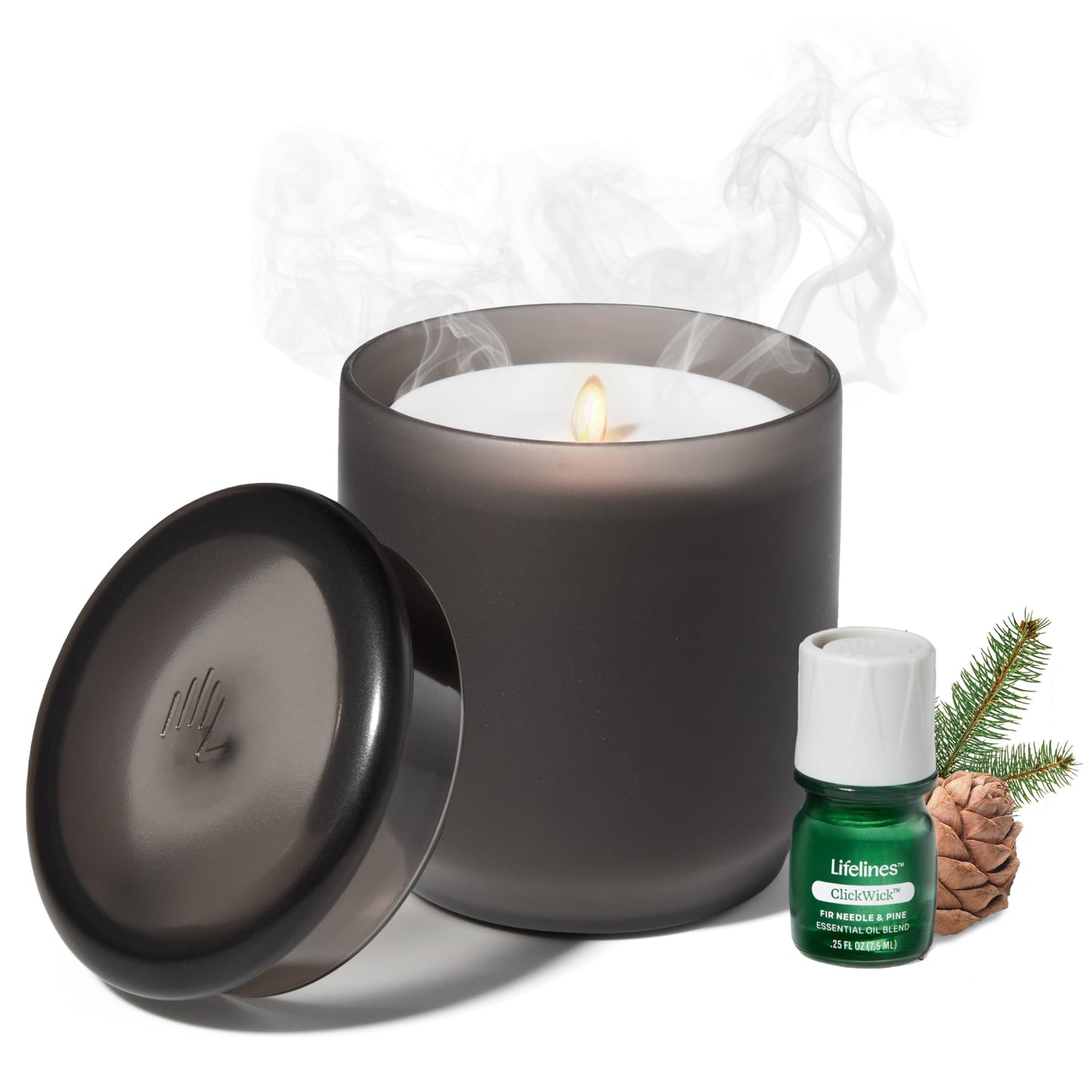 Lifelines Flameless Candle Aromatherapy Essential Oil Diffuser with ClickWick Essential Oil Blend - Cordless & Waterless Diffuser for Home - Scented Electric Candles Blow Out Flame - Frosted Charcoal