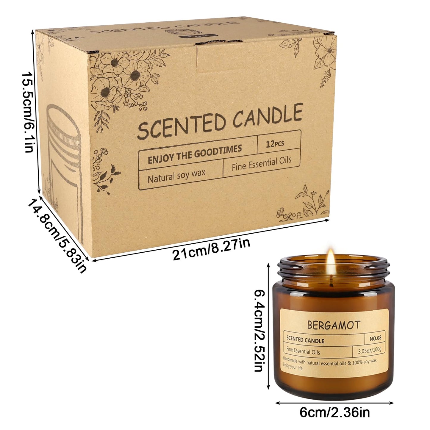 12 Pcs Scented Candles with Added Natural Essential Oils, 3.05oz, Suitable for Various Festivals, Parties, Yoga, and Home Scene.