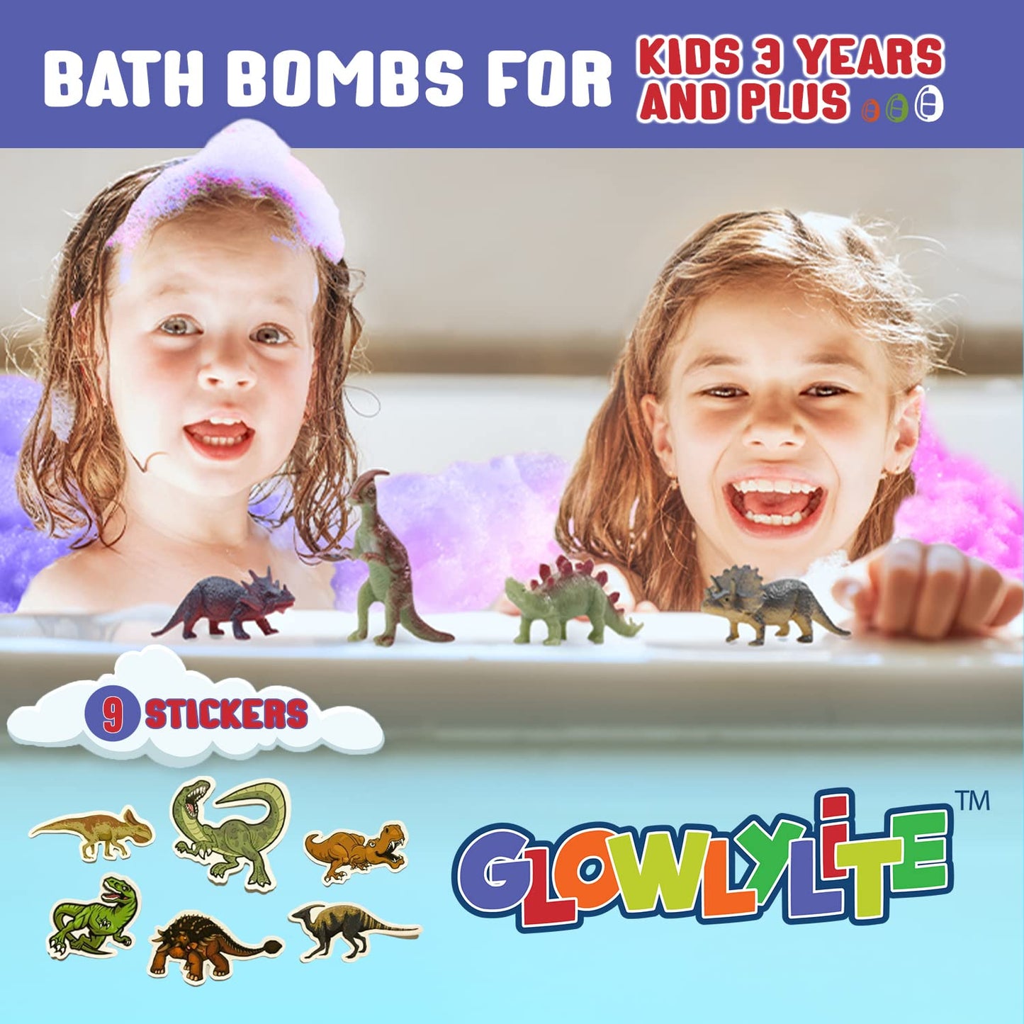 GlowlyLite Bath Bombs | 9 Pack Organic Bath Bomb For Kids With Surprise Inside | Organic Bubble Bath Fizzies With Toys, Fun Birthday Gift And Stocking Stuffer for Boys and Girls, Perfect for Bath Time