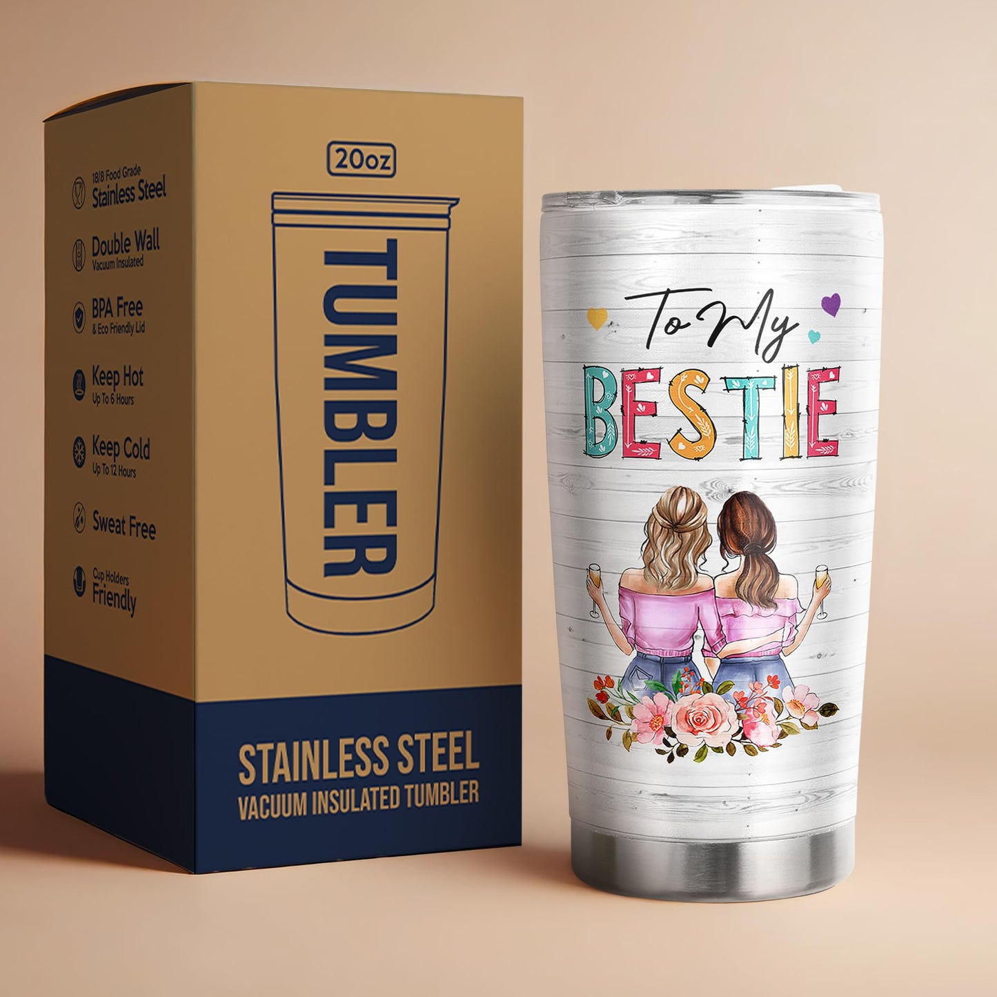 Pawzity Friendship Gifts for Women Friends - Galentines, Valentines, Birthday, Christmas Gift Ideas for Best Friend, Bestie, BFF - Presents for Female Unique - 20 Oz Stainless Steel Coffee Tumbler