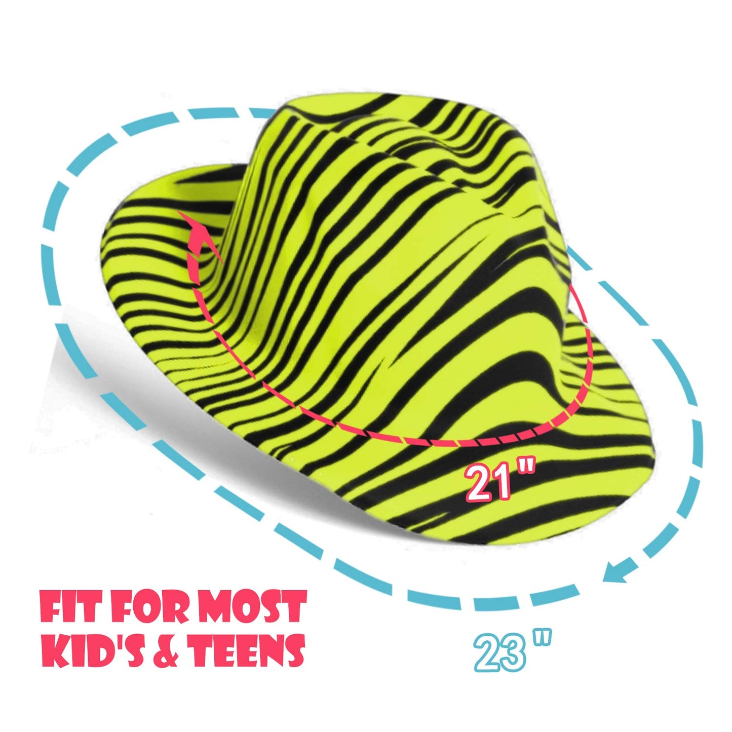 Novelty Place Neon Animal Print Plastic Party Hats, Fedora with Gangster Mafia Style, UV Blacklight Glow Party Stars Rave Hats for Kids and Teens in Birthday, Concerts, Music Party(Pack of 24)