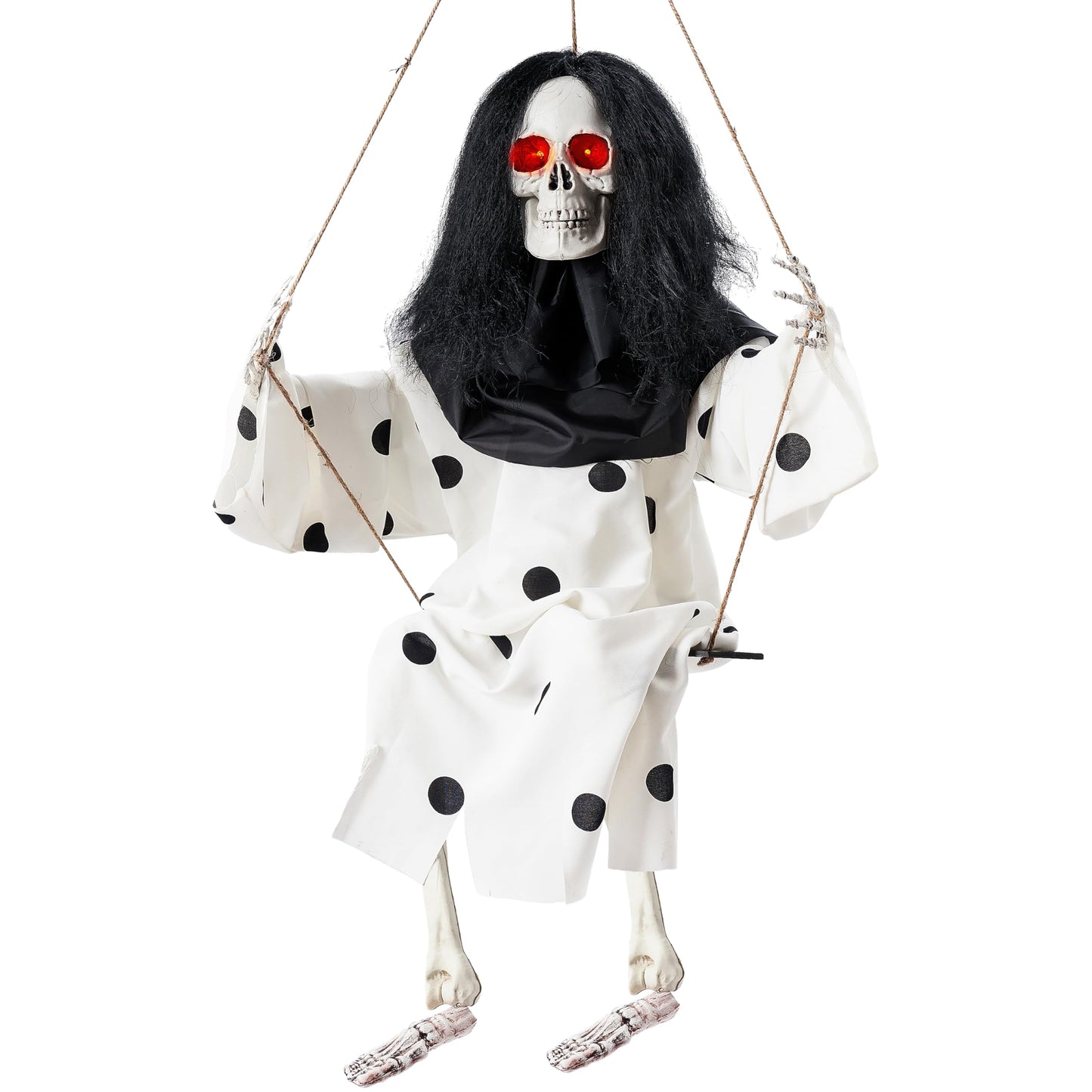 JOYIN 31" Halloween Animatronics Decorations Scary Swinging Clown, Outdoor Hanging Skeleton with Light-up Eyes and Kicking Legs, Sound Activated Ghost Decor for Haunted House, Lawn, Yard, Patio