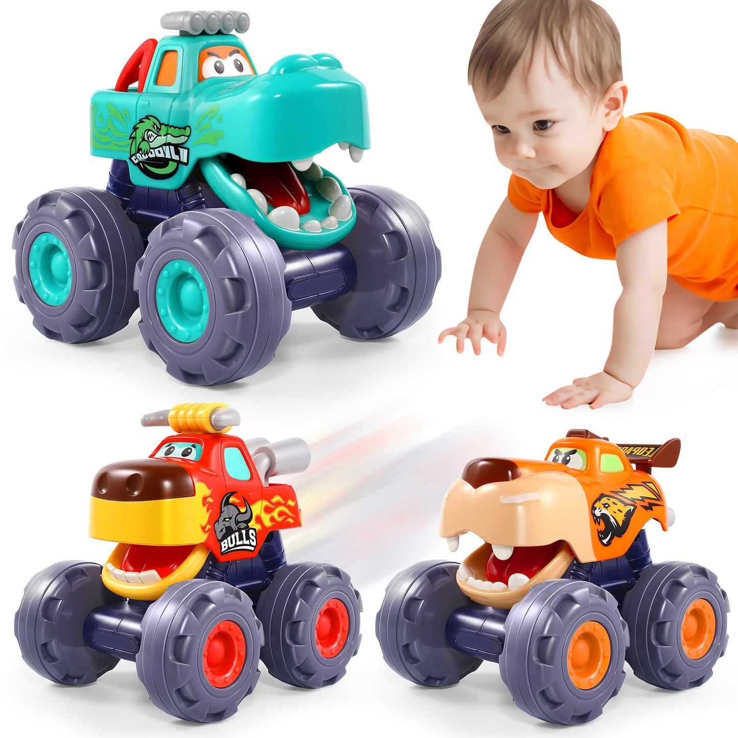 OCATO Car Toys for 1 Year Old Boy Gifts, Pull Back Monster Truck Toy Cars for Toddlers 1-3, 1 2 3 One Year Old Boy Birthday Gift 1st Vehicles Kids Stocking Stuffers Toddler Baby Boys Toys 12-18 Months