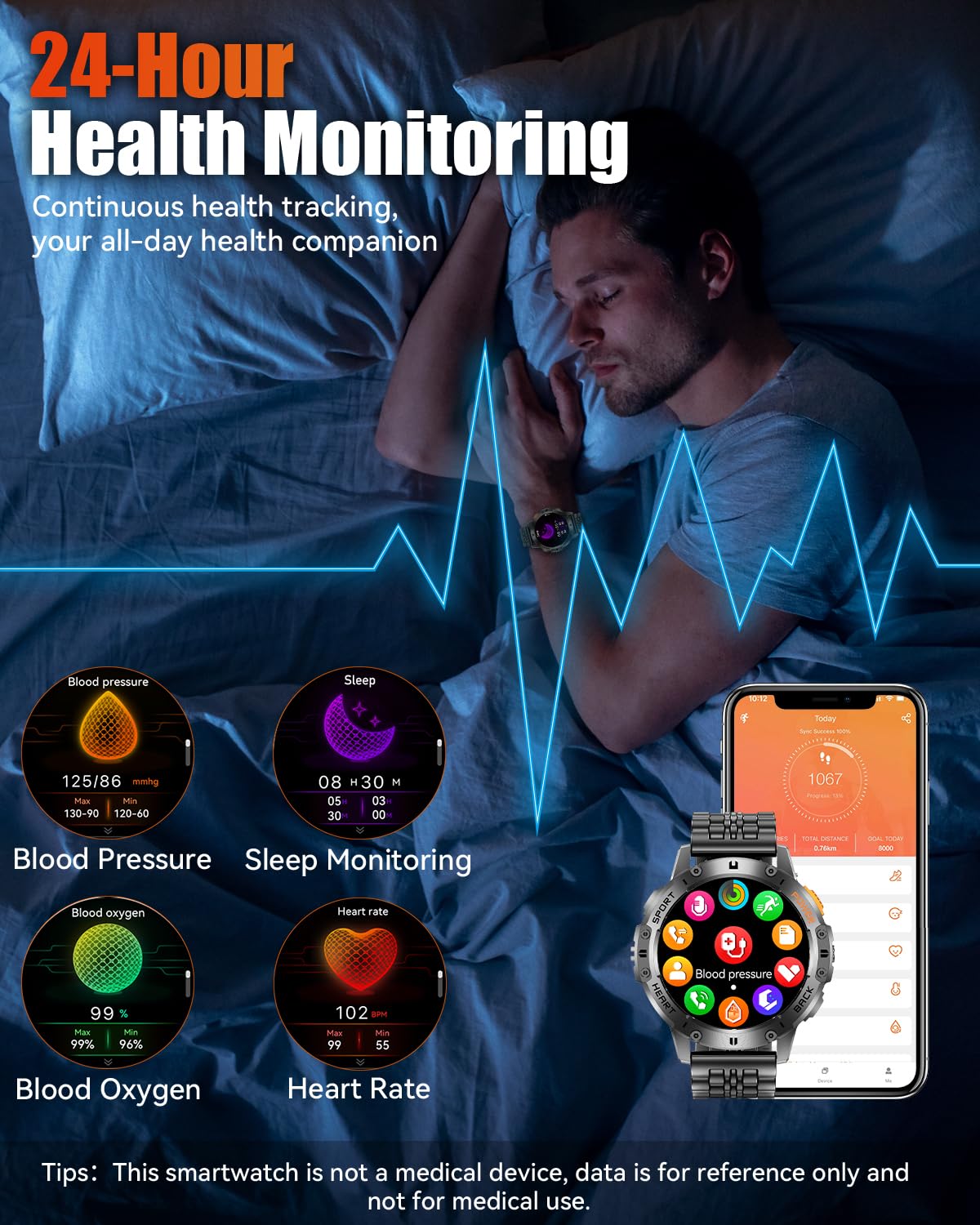 PODOEIL Military Smart Watches for Men with Bluetooth Call, 1.43" AMOLED Waterproof Smartwatch with Flashlight, 111 Sport Modes, 530mAh Heart Rate/SpO2/Sleep Monitor Fitness Tracker for Android iOS