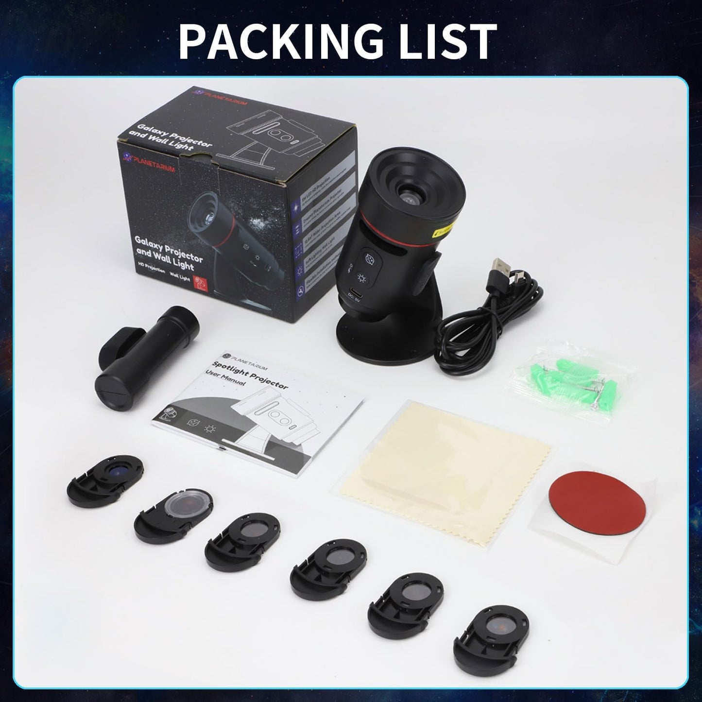 Galaxy Planetarium Projector, Starlight Headlines for Car with Rechargeable Battery Indoor Corridor LED Wall Light and Outdoor Camping, HD Image Adjustable Focus, 360° Rotation