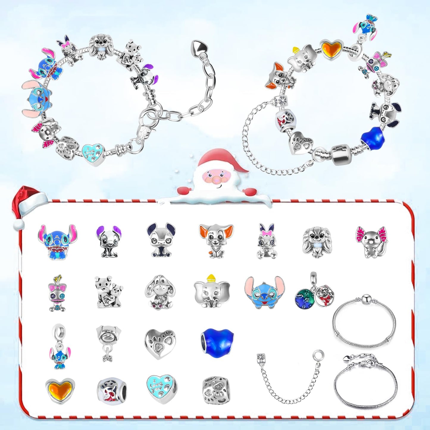 Advent Calendar 2025 Girls, 24 Days Christmas Countdown Calendar with 2 Bracelets and 22Pcs Unique Cartoon Charm Beads, Christmas Gifts for Girl Kids Teens