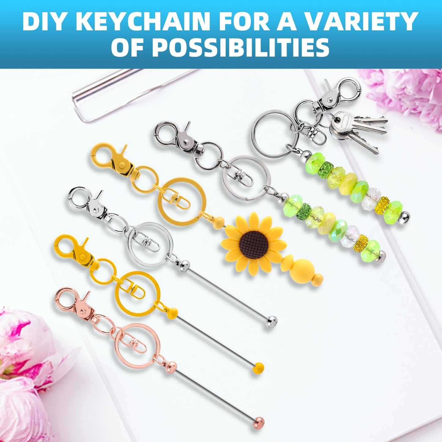 DNLEGULI 20 Pcs Beadable Keychains Bulk Kit – DIY Keychain Making Supplies with Metal Blanks for Crafts, Jewelry, Charms, Custom Projects – Blank Chain Bars for Beaded Keychain Design (Colourful)