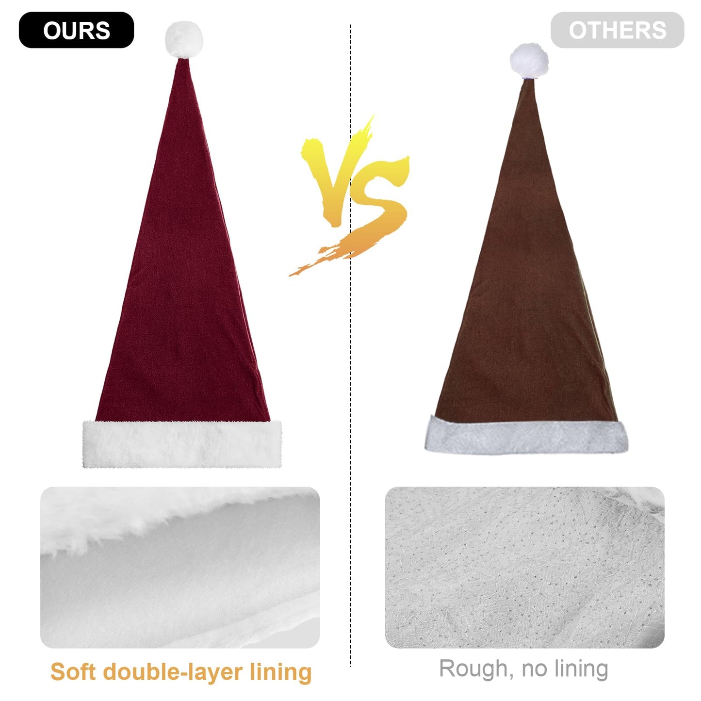 Funnysoft 2 Pcs Santa Hat Adults Unisex Velvet Christmas Hat Extra Thicken Classic Plush Holiday Hats for Adult Xmas Supplies(Burgundy,Long Style)