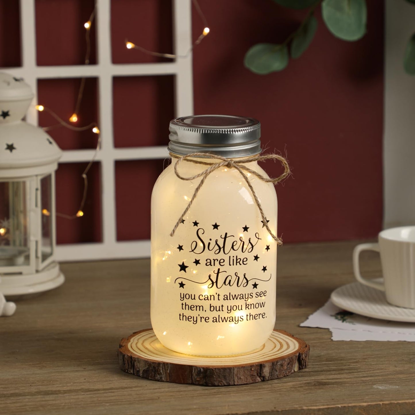 Mason Jar Night Lights for Sister, Sister Birthday Gifts, Christmas Sisters Gifts from Sister, Mason Jar with Warm Lights, Gift for BFF, Bestie, Best Friends