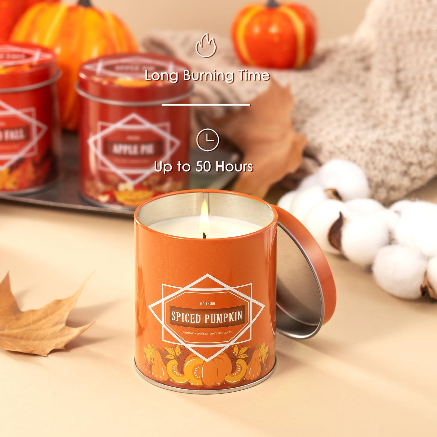 Fall Scented Candles Gift Set – 4 Pack of 9Oz Soy Candles, Autumn Fragrances (Pumpkin Spice, Apple Pie, Hello Fall, Cinnamon Clove), Holiday Gifts for Women & Men