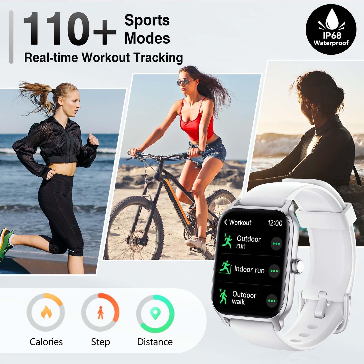 Smart Watches for Women Men, 2025 Smartwatch 1.8'' Alexa Fitness Tracker Smart Watch Compatible for Android iPhone with Bluetooth Call (Answer/Make), IP68 Waterproof Heart Rate/Sleep/SpO2 Monitor 110+