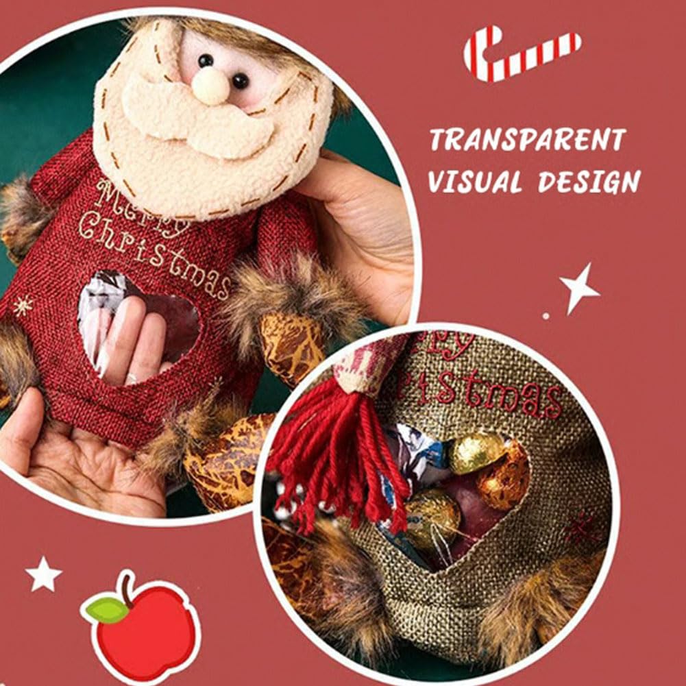 Yrcasu Christmas Gift Bags Zipper Design, Large Capacity Christmas Gift Bags, Reusable Christmass Gift Storage Bags - 3 Shapes (Snowman, Santa, Elk) for Chritmas Party Decor Candy and Gift (6Pcs Mix)