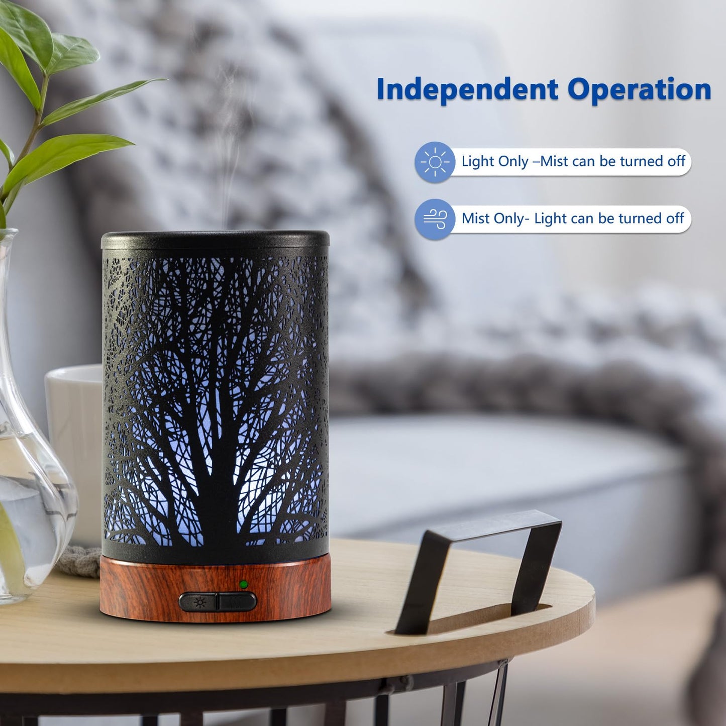 EQUSUPRO Essential Oil Diffuser 150ml Black Metal Aromatherapy Oil Diffuser Ultrasonic Cool Mist Diffuser with Auto Shut-Off Protection,7 Colors Changed LED for Home Office SPA Yoga