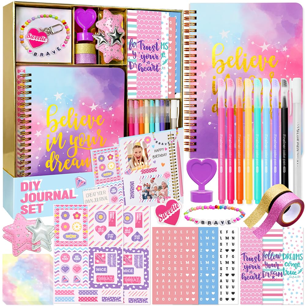 Nollh DIY Journal Kit for Girls - DIY Journal Set for Tween & Teen Girls, Stationery Set, Scrapbook & Diary Supplies Set, Journaling Art Crafts Kit, Ideal Gifts for 8 9 10 11 12 13 14 Year Old Girl