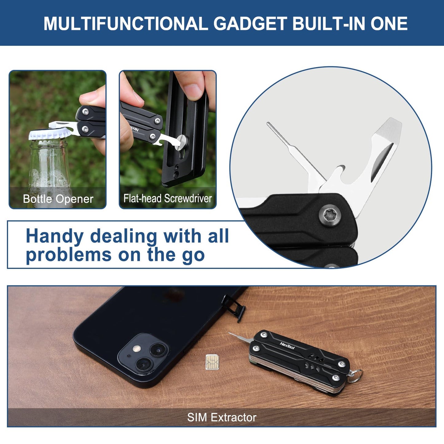 NexTool Mini Multitool - 9 in 1 Keychain Multitool with Needle Nose Pliers, Scissors, SIM Extractor and Screwdrivers for Travel, EDC, TSA Approved